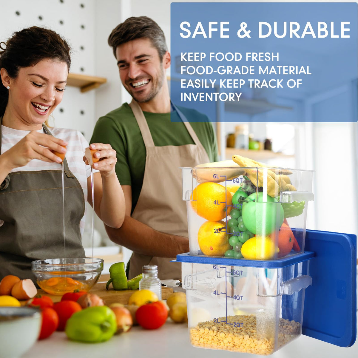 8 Pack 6 Qt Commercial Food Storage Containers with Lids Square Food Storage Container Clear Cereal Storage Containers for Kitchen Freezer Pantry Restaurant Flour Sugar (8 Count)