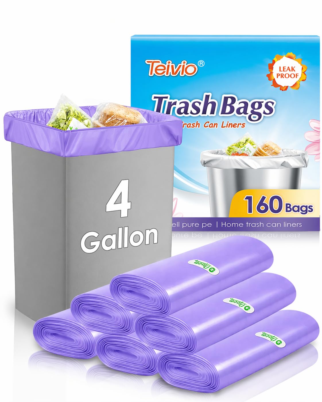 Small Purple Trash Bags 4 Gallon 160 Count Kitchen Garbage Bags