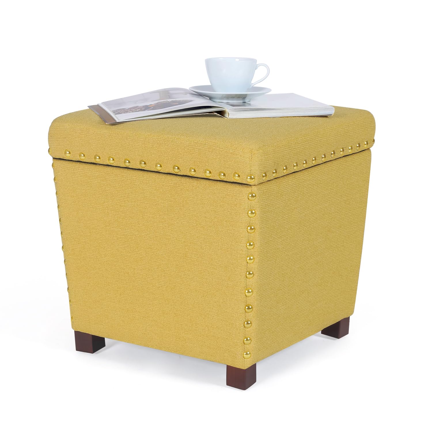 Square Storage Ottoman with Hinged Lid