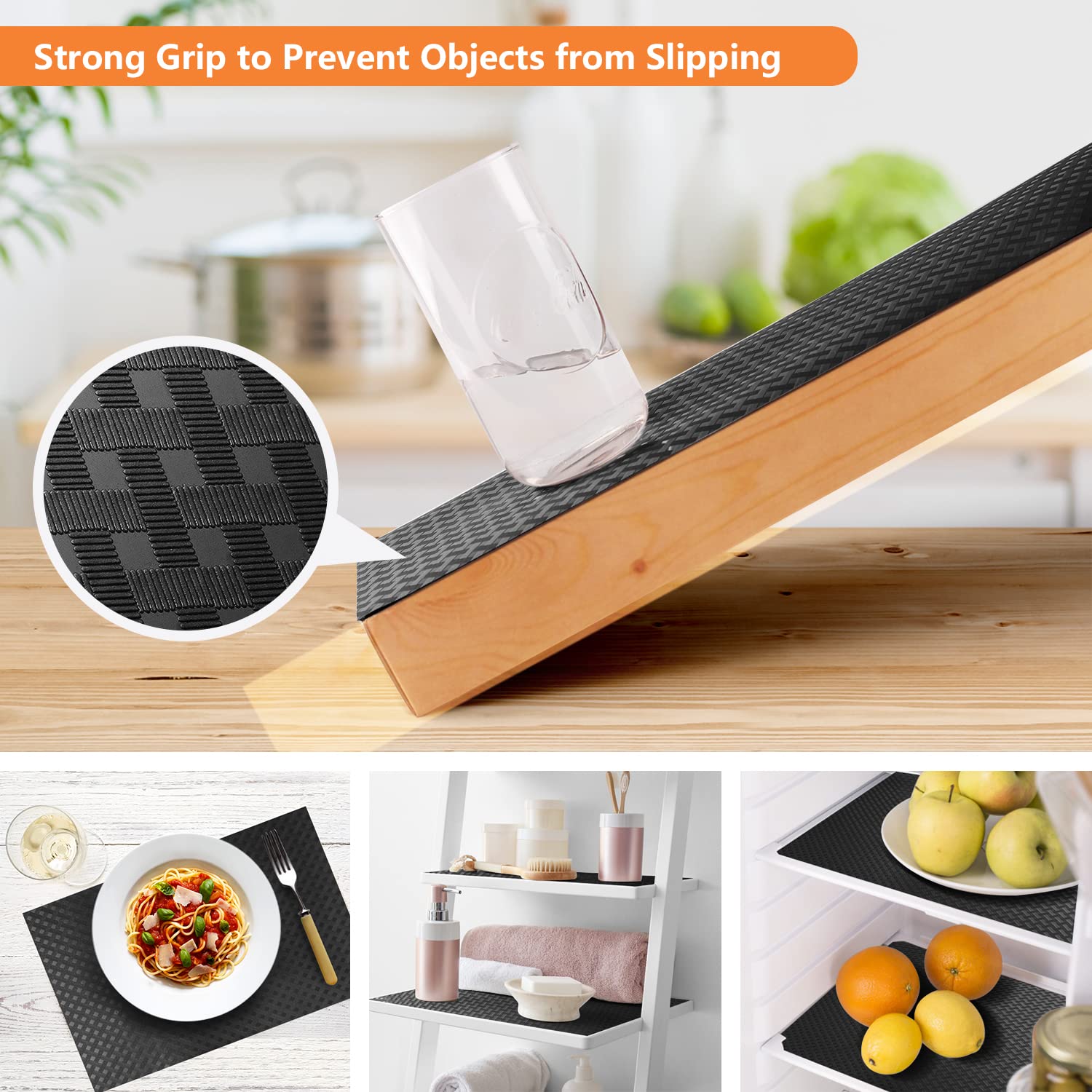 Shelf Liner Non Adhensive Drawer Cabinet Mat Black 17.5"× 236.2" Pack of 2 (2 Count)