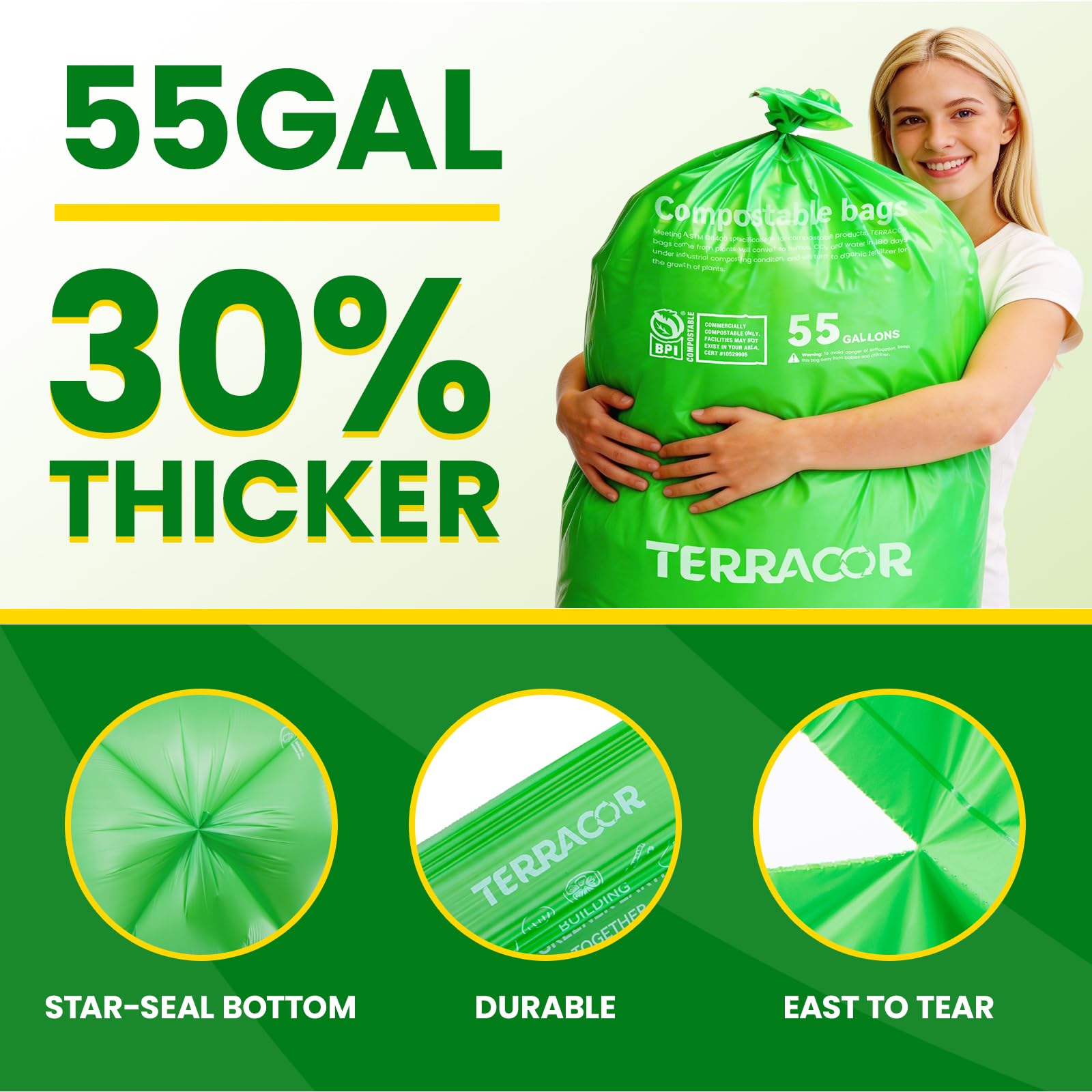 55 60 Gallon Compostable Trash Bags Liners (12 Count)