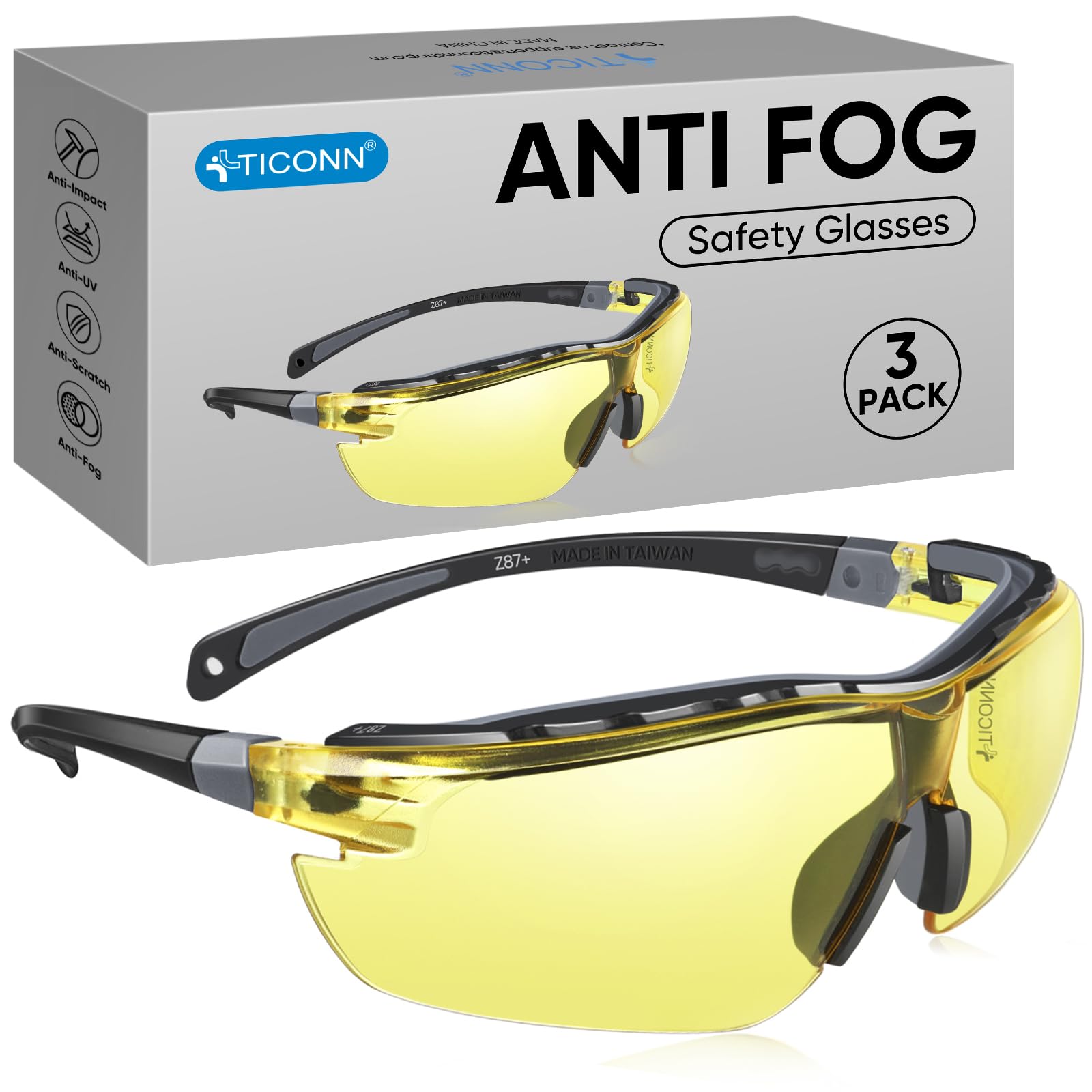 3PK Anti Fog Safety Glasses for Men & Women (3 Count)