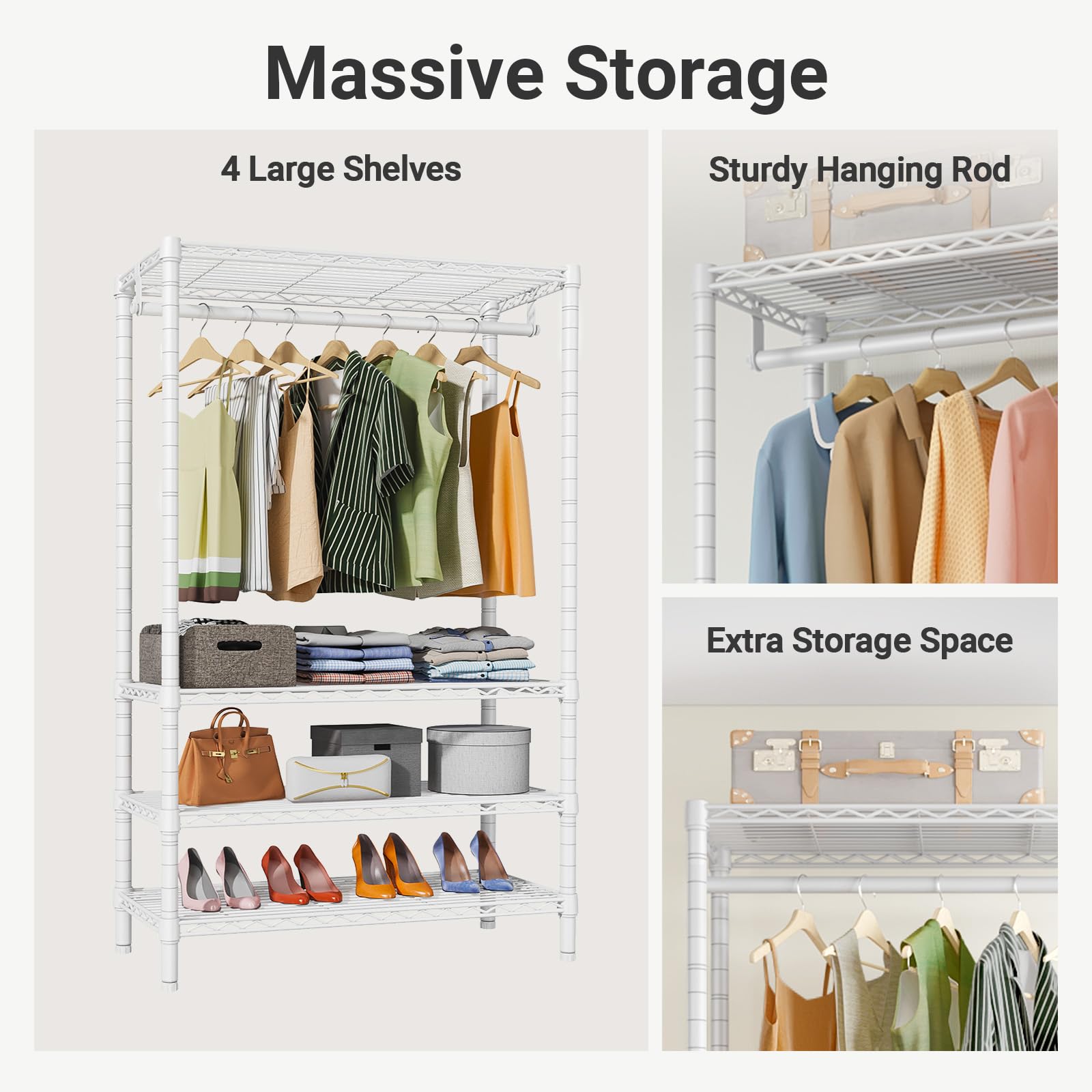 V1 4 Tier Clothes Rack with Hanging Rod