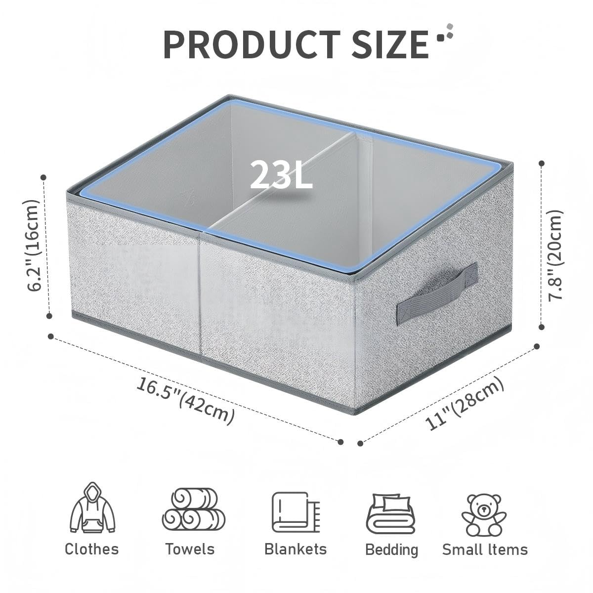 Large Closet Shelf Organizer Bins 6 Packs with Handles and Divider (6 Count)