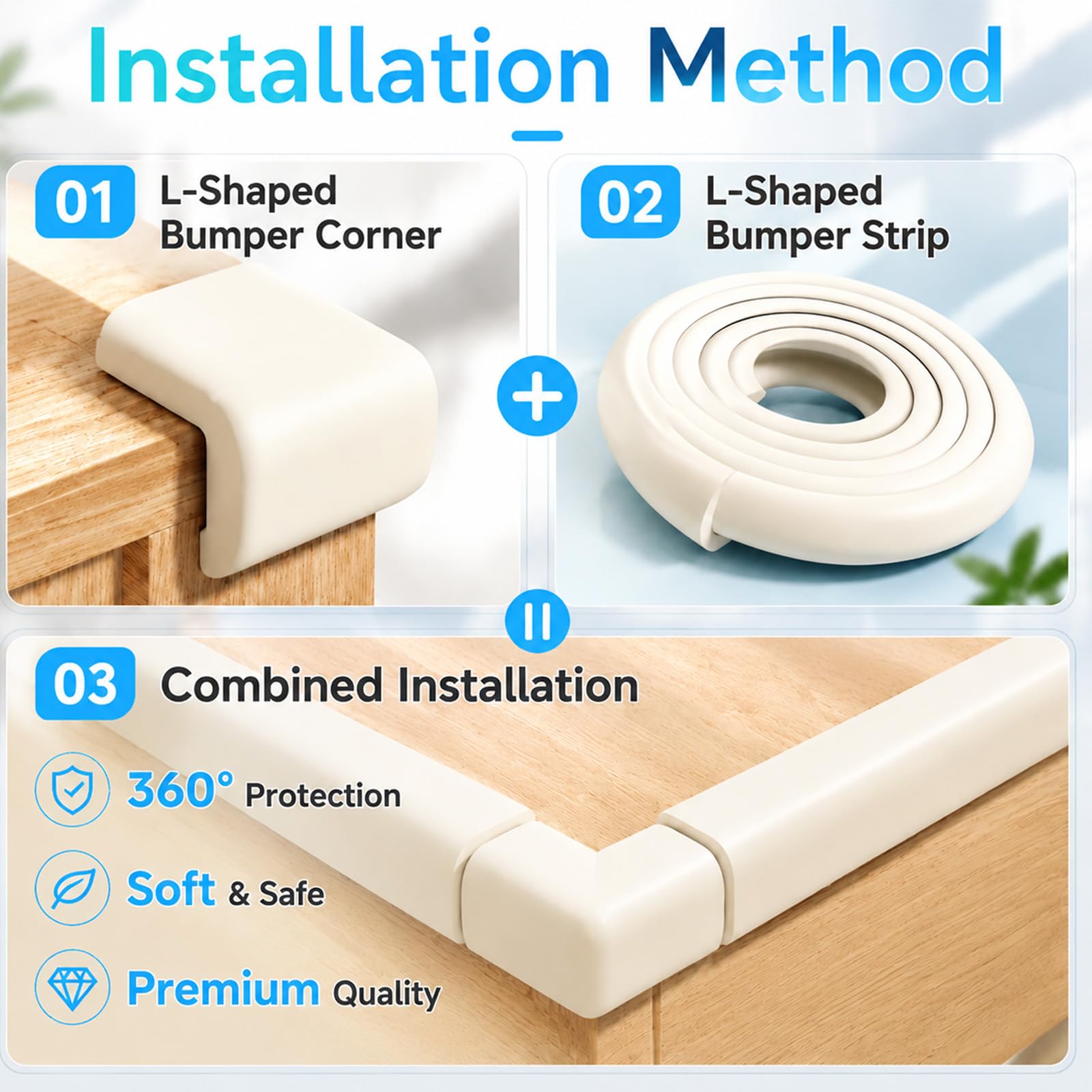 Foam Baby Edge Protector Strip Furniture Safety 1 Roll + 4 Corners (5 Count)