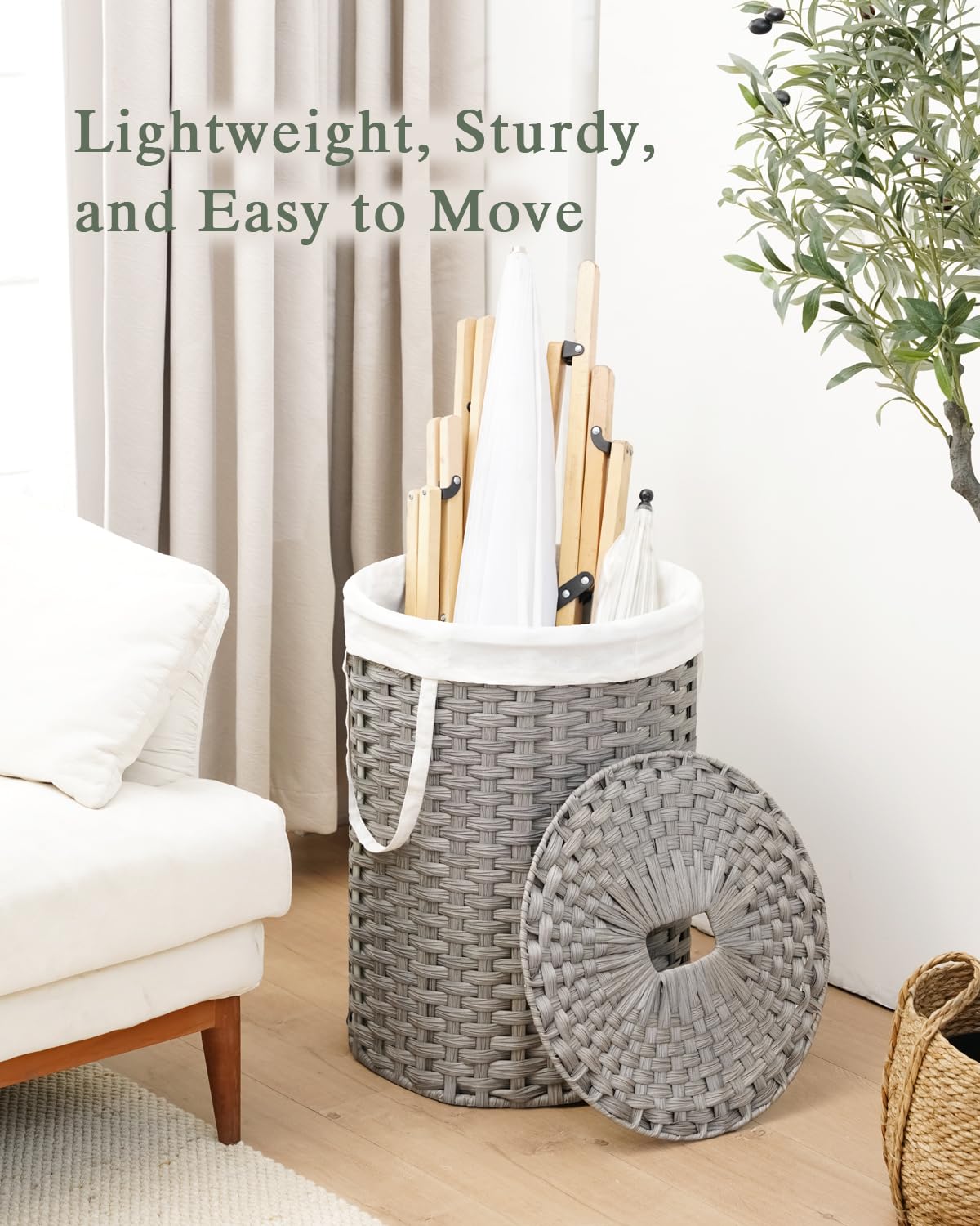 Laundry Basket with Lid 23.8 Gal Round Laundry Hamper Grey
