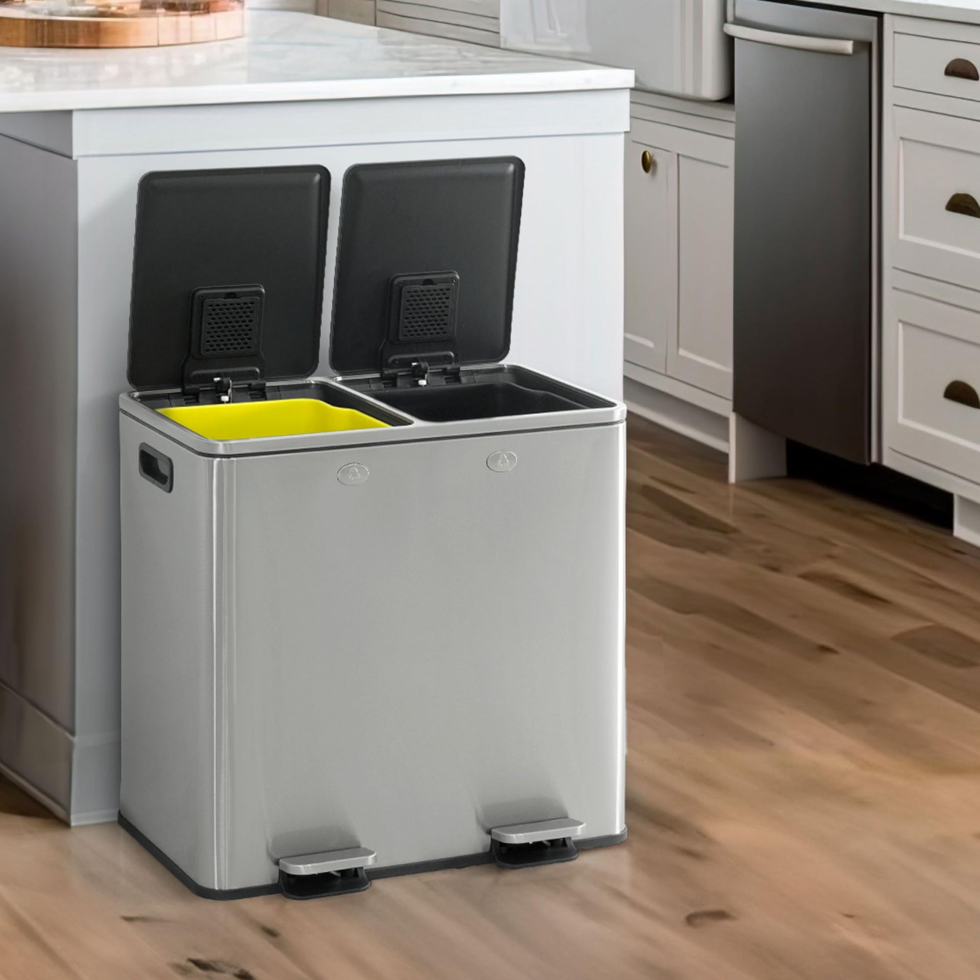 Dual Trash Can with Double Lid