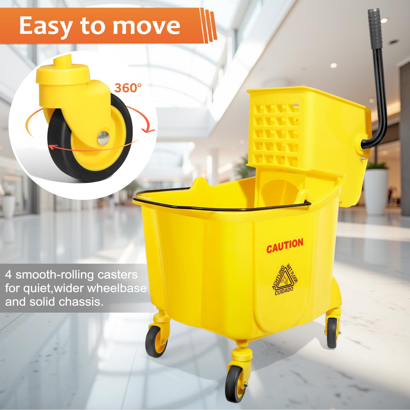 38 Qt Commercial Mop Bucket with Side Press Wringer on Wheels and Mops Set for Floor Cleaning
