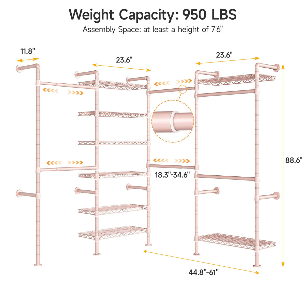 L4 Wall Mounted Heavy Duty Corner Industrial Pipe Clothing Rack