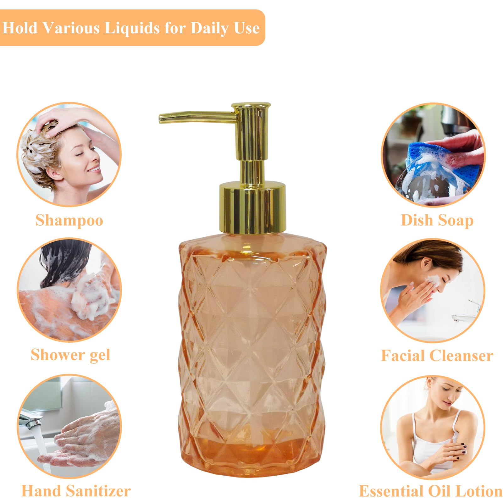 Glass Soap Dispenser with Gold Plastic Pump