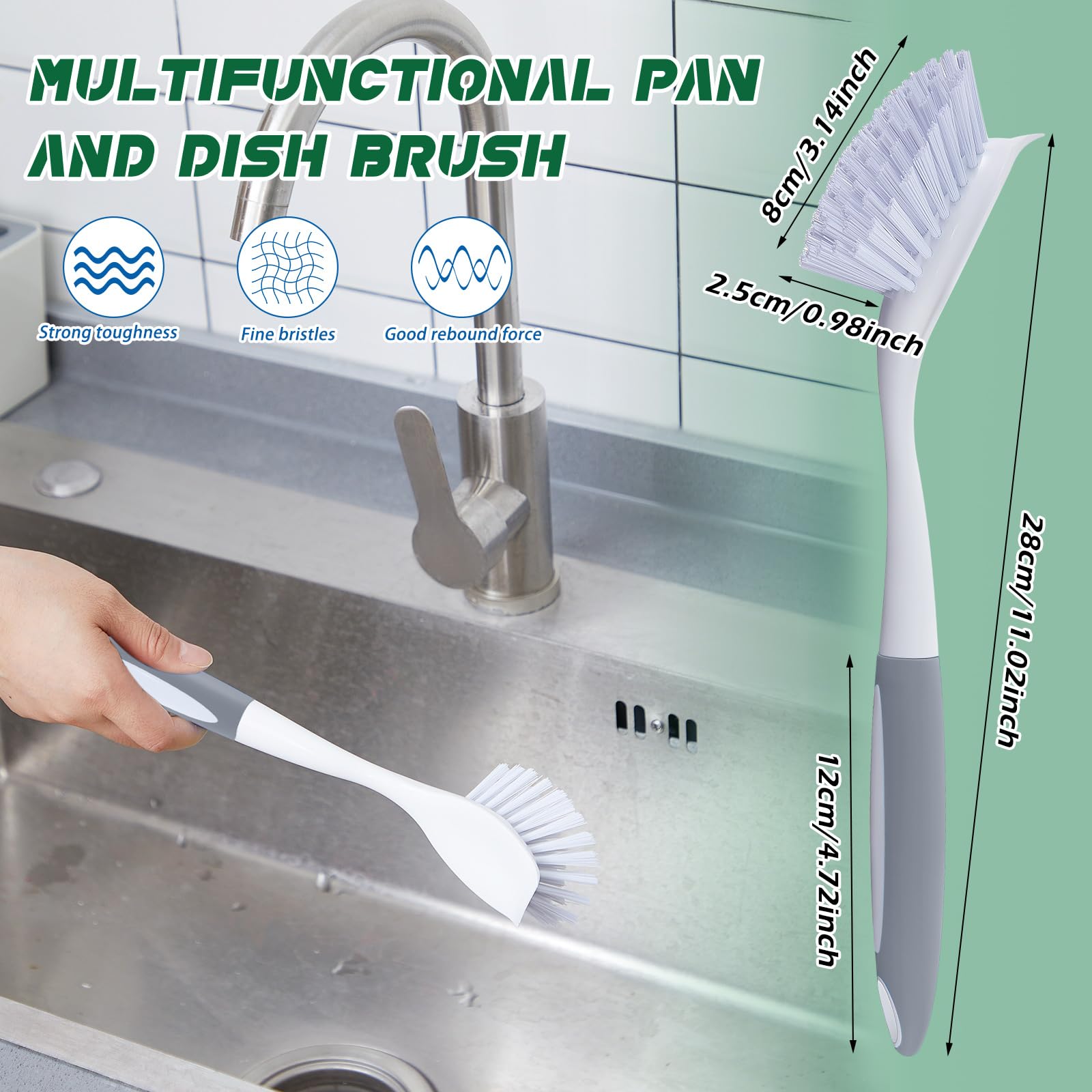 20 Pcs Gray Kitchen Scrub Dish Brush Bulk with 11 Inch Handle Cleaning Dish Scrubber with Stiff Bristles Washing Scrub Brushes for Housekeeping for Pots and Pans (20 Count)