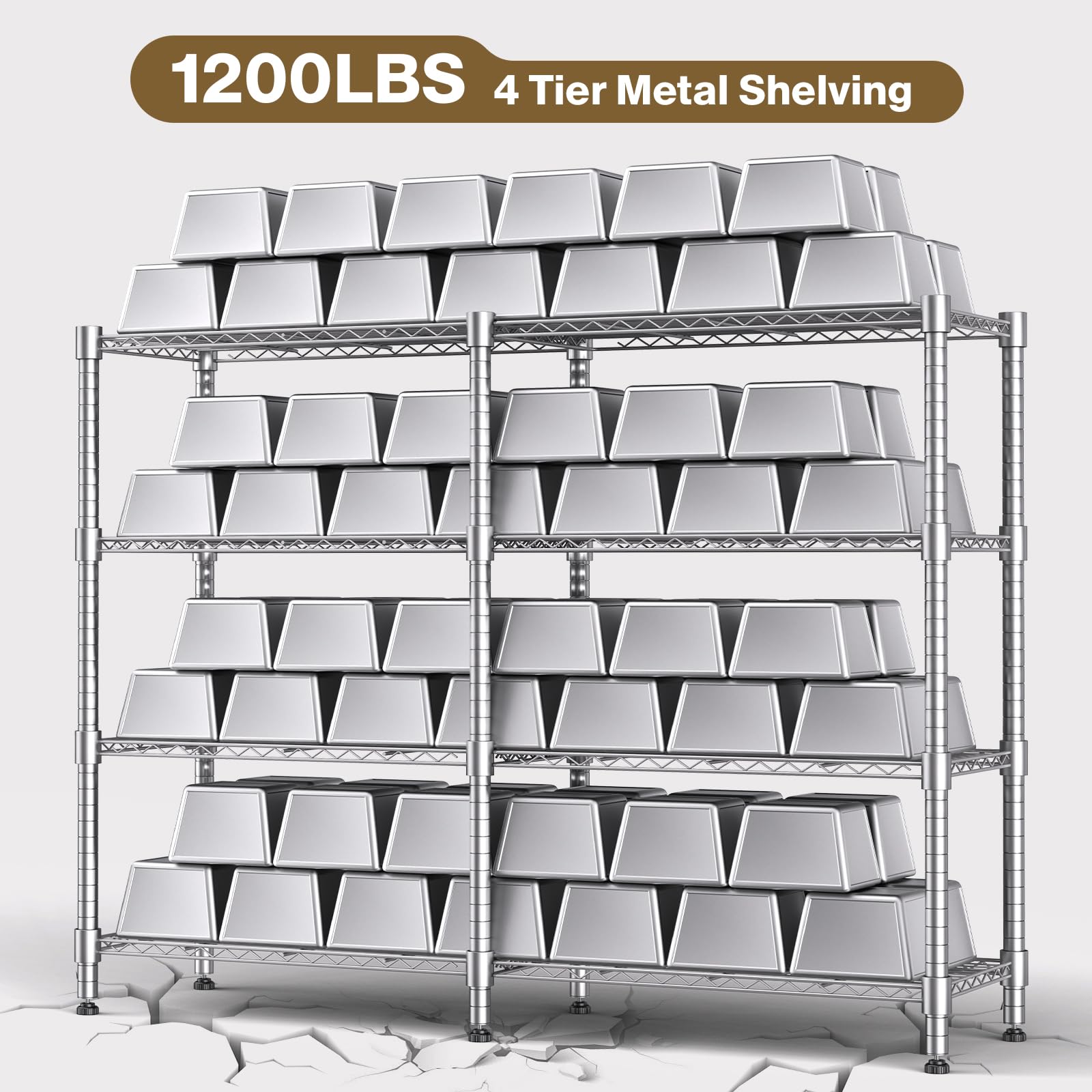 60" W Metal Storage Rack Loads 1200LBS