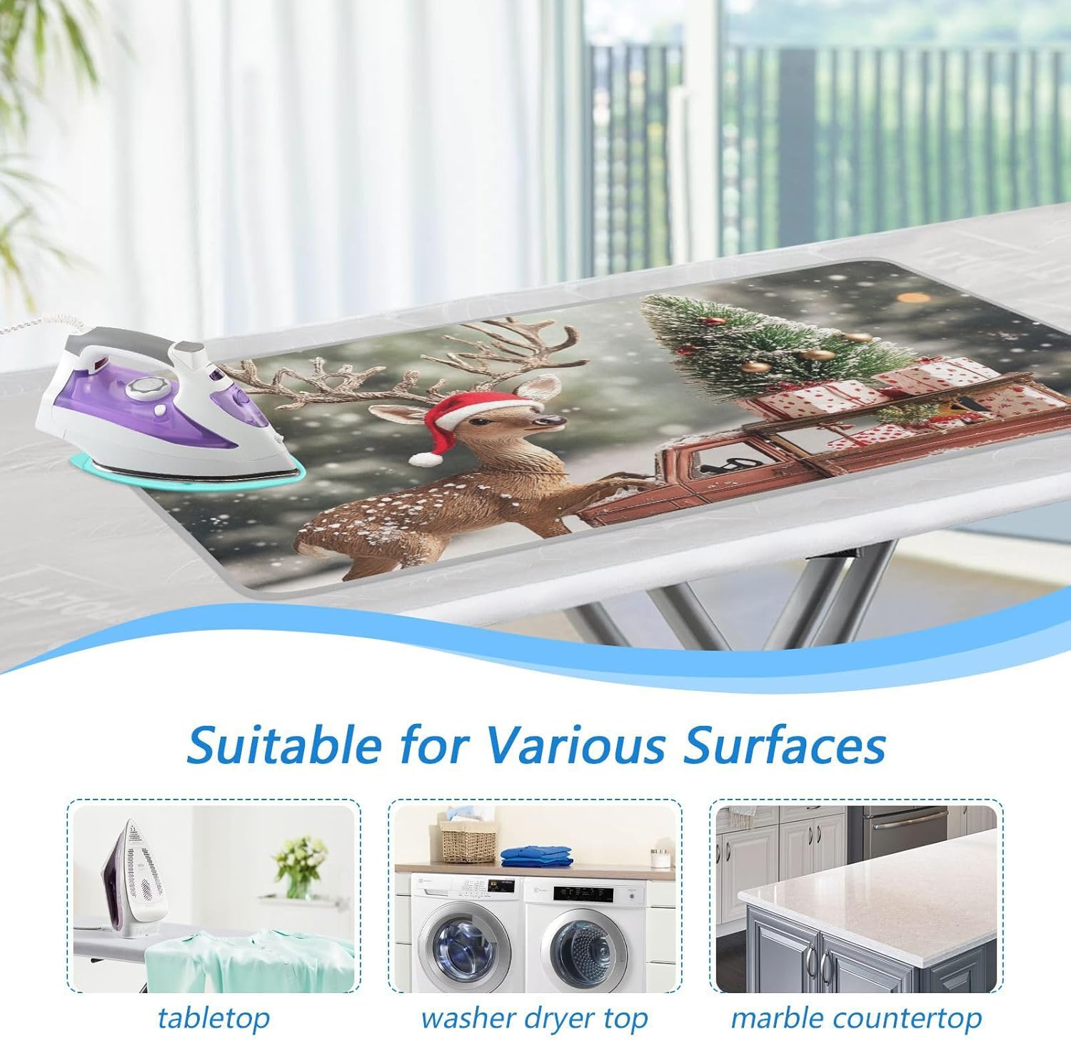 Christmas Tree Elk Truck Ironing Mat for Table top Portable Ironing Pad Blanket for Washer Dryer Countertop Travel