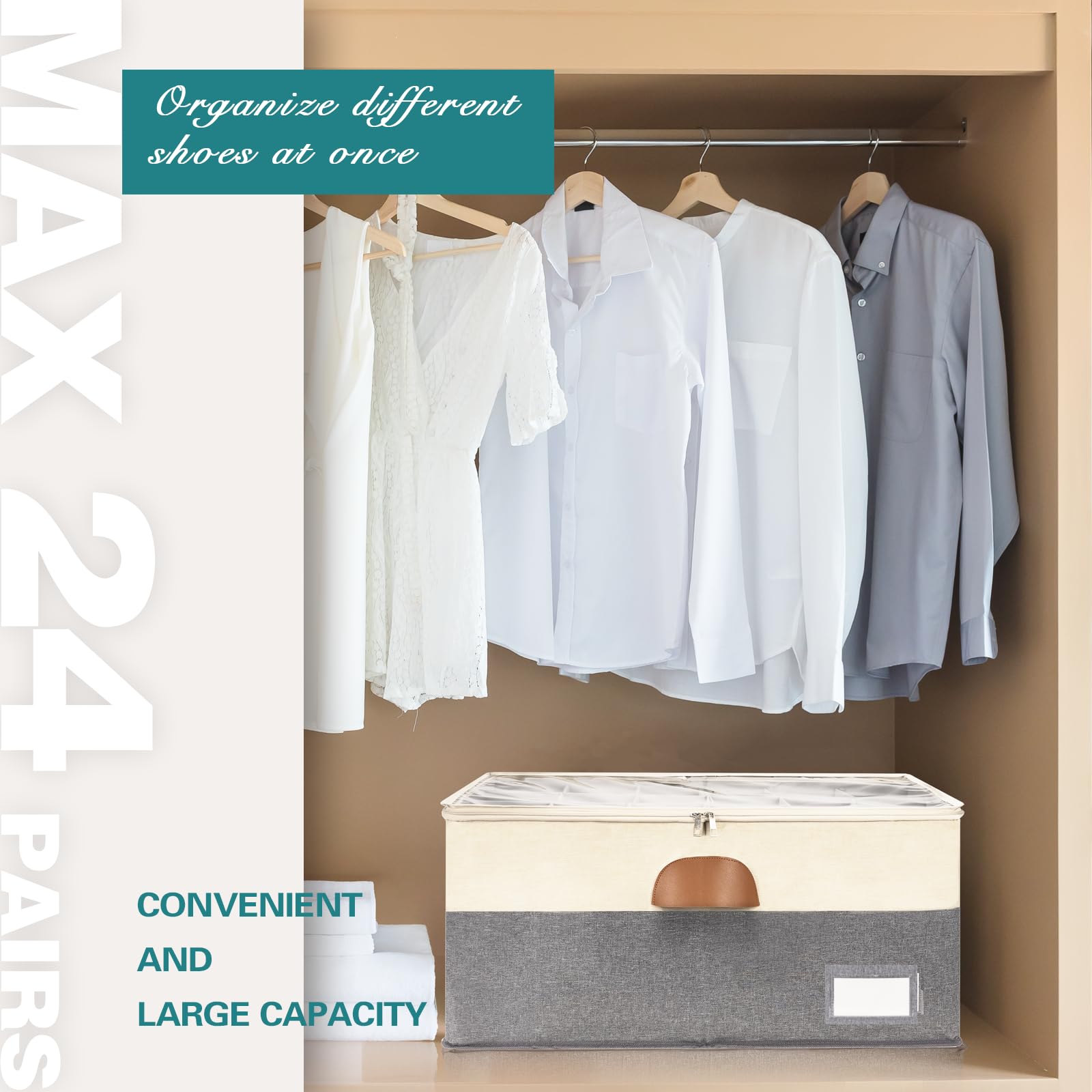 1 Pack Shoe Organizer for Closet Foldable Storage Box with Clear Cove