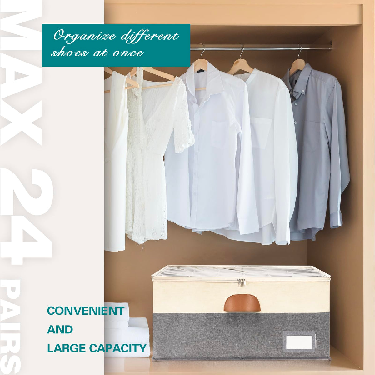 2 Pack Shoe Organizer for Closet Foldable Storage Box with Clear Cover (2 Count)