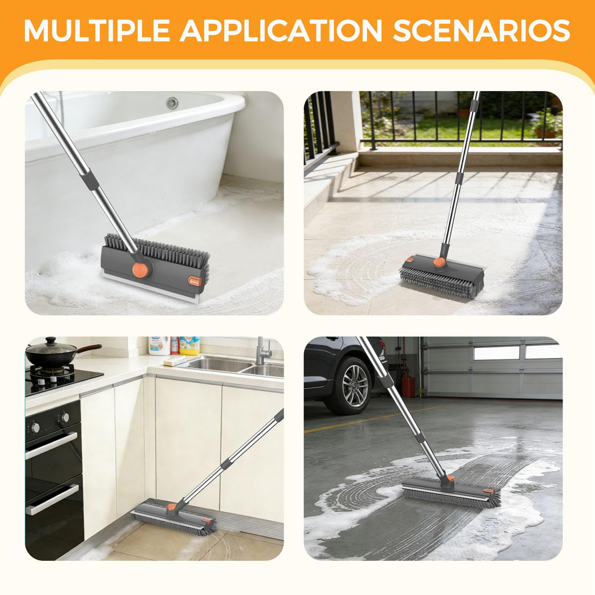 Floor Scrub Brush with 54in Adjustable Long Handle