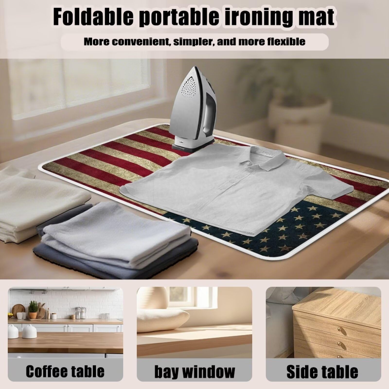 American Flag Ironing Mat Thickened Ironing Blanket Portable Heat Resistant Ironing Pad for Washer