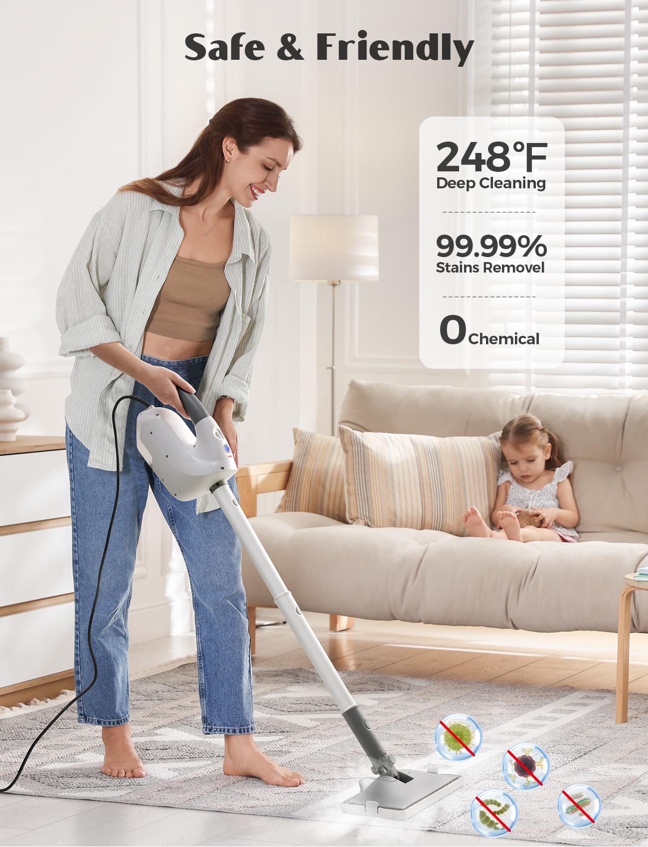 10-in-1 Steam Mop, Detachable Handheld Steam Cleaner, Multi & Up Steamer for Cleaning with 350ml Tank,10s Heat-Up, 23Ft Cord, 248°F 1200W Powerful Floor Steam Mop for Hardwood Floors, Grout, Carpet
