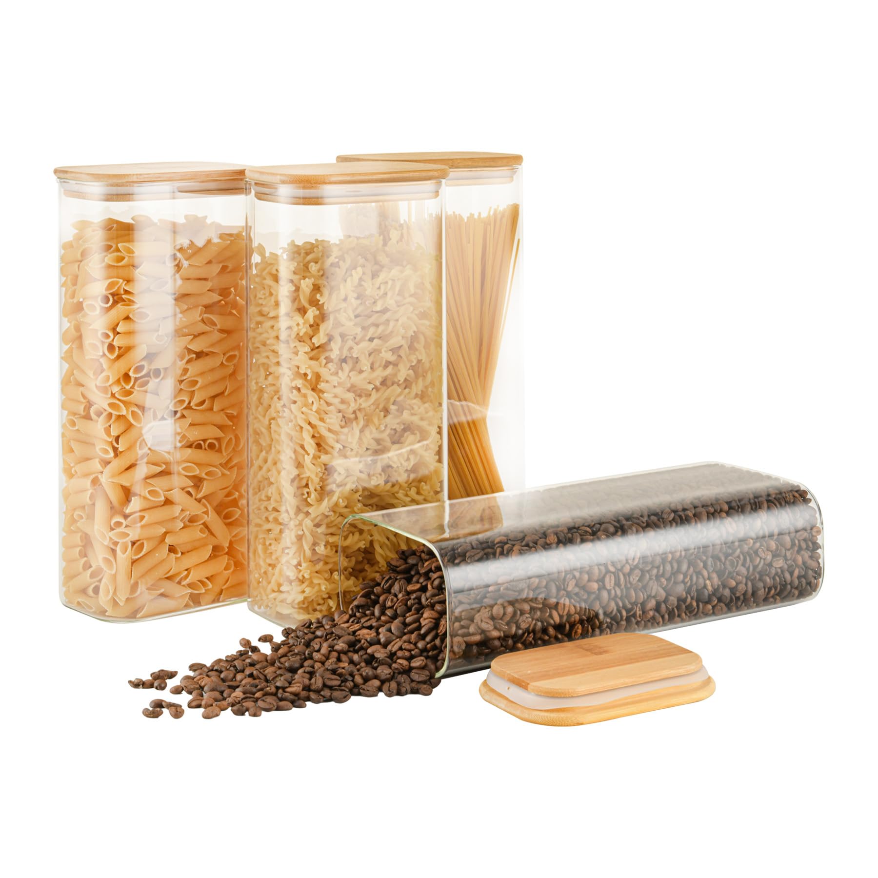 71oz Rectangle Airtight Glass Storage Containers with Bamboo Lids (4 Count)