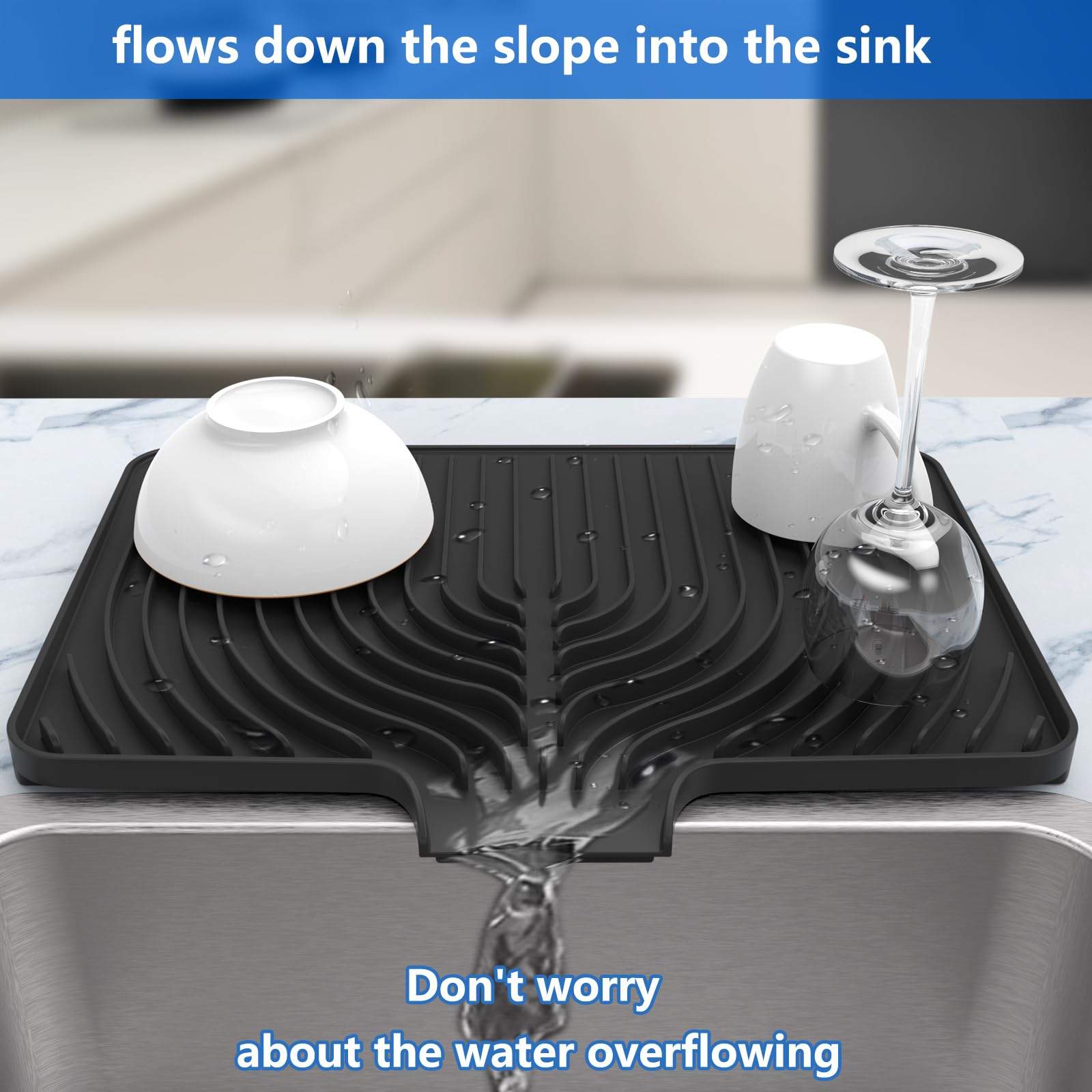 Dish Drying Mat for sink with a bulged edge