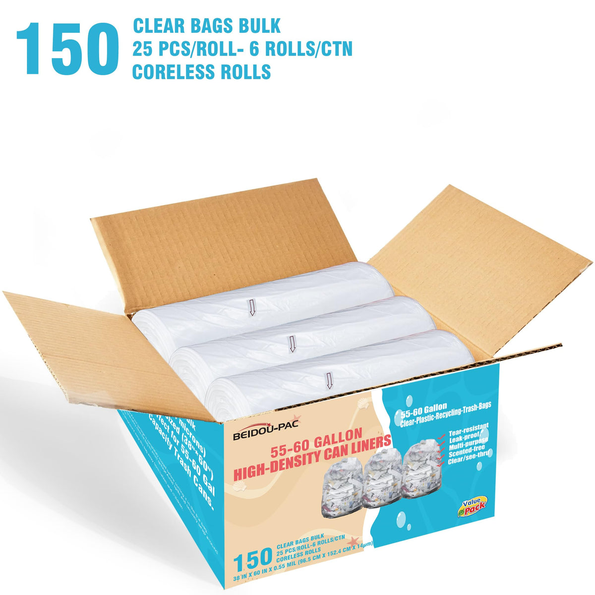 55 60 Gallon Trash Bags (150 Count)