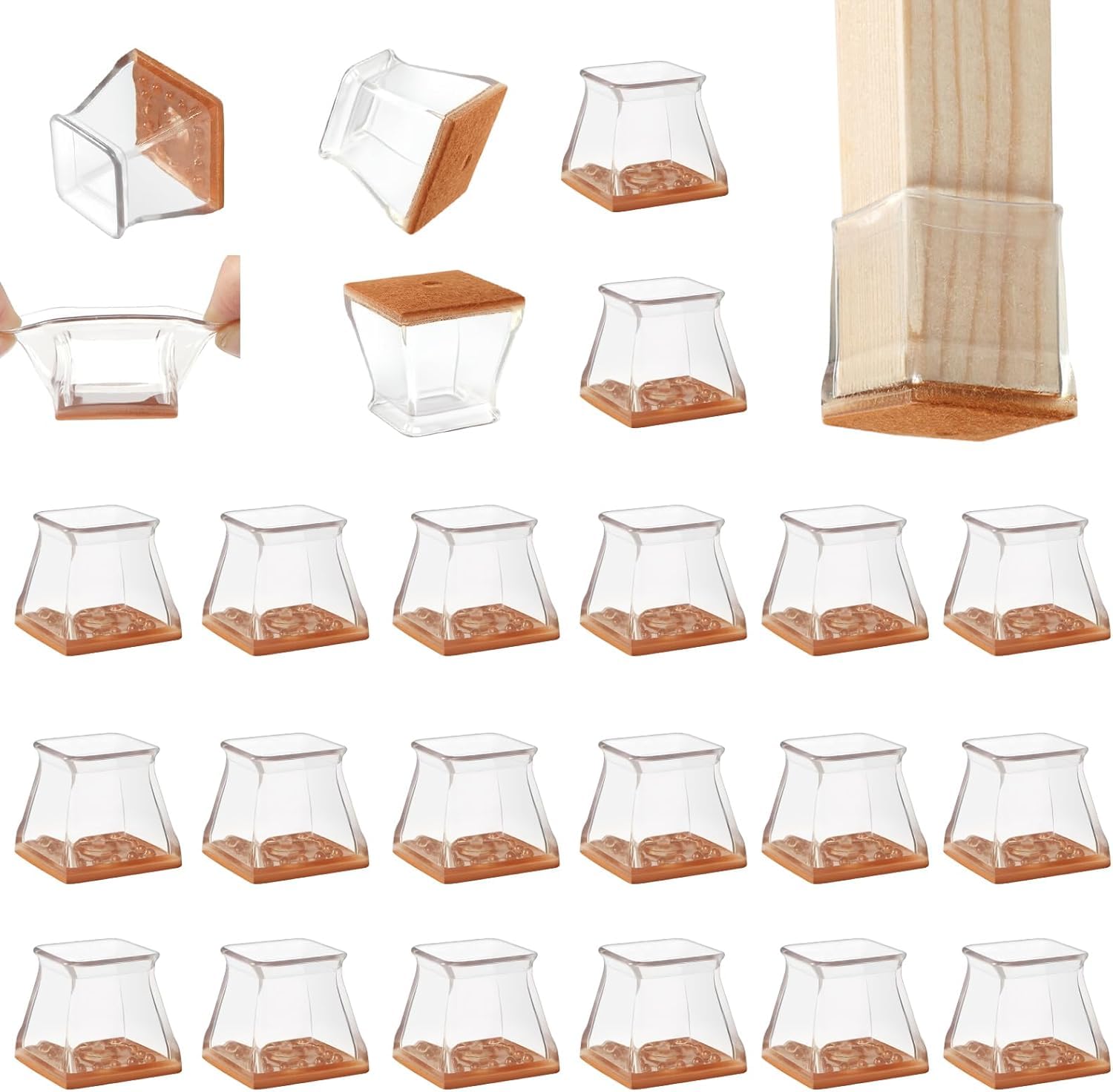 24 Pack Square Chair Leg Floor Protectors for Hardwood Floors (24 Count)