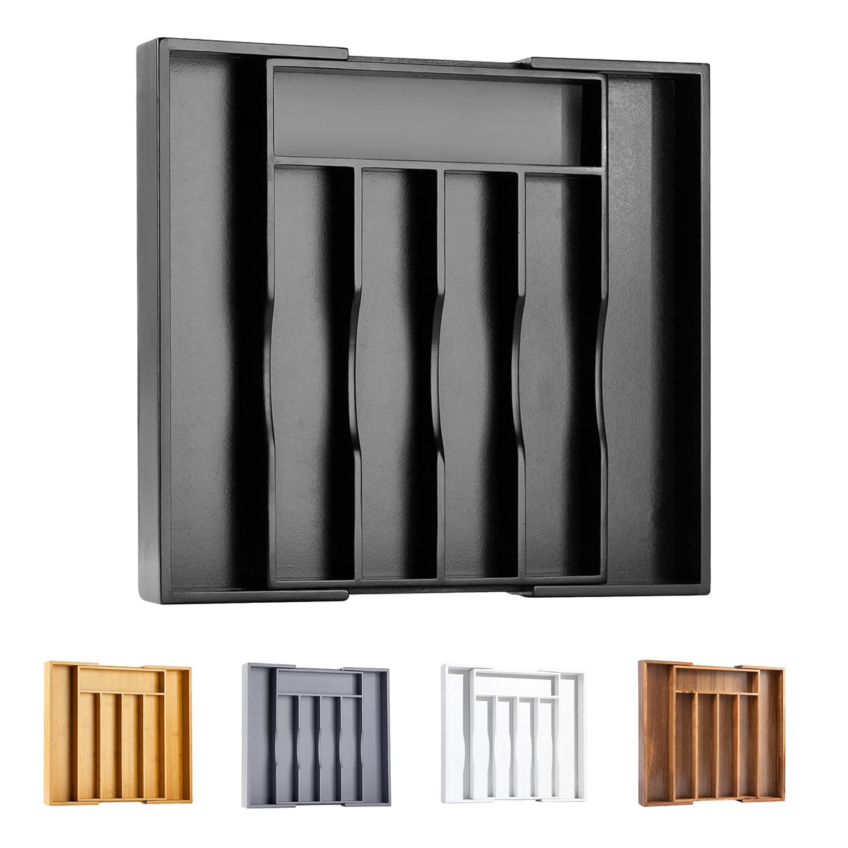 Black Silverware Organizer Kitchen Drawer Organizer Expandable Bamboo Utensil Holder Cutlery Tray for Kitchen Utensil and Flatware Bedroom Office
