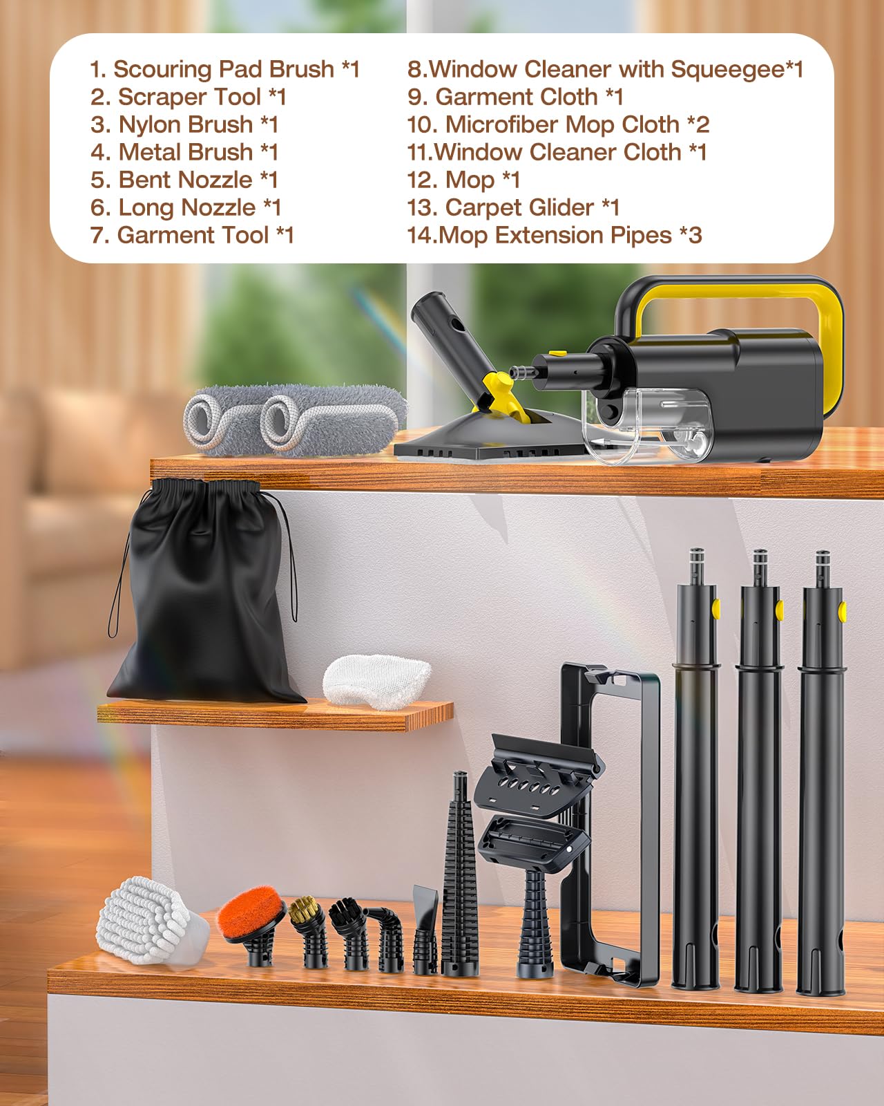 10-in-1 Steam Mop, Detachable Handheld Steam Cleaner for Multi-Surface