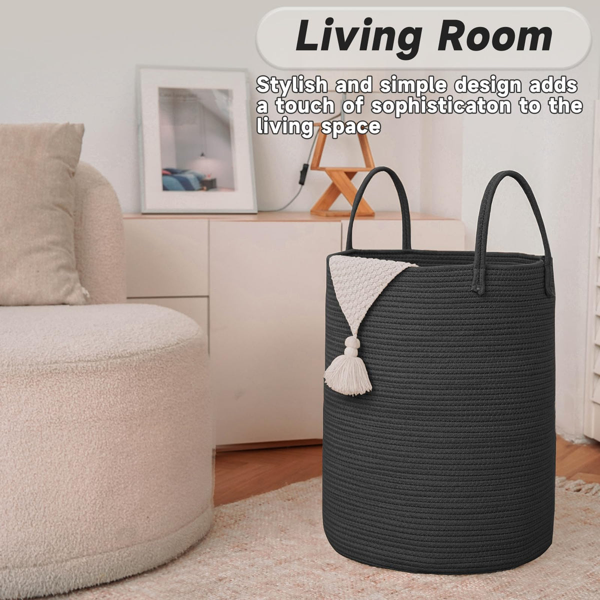 100L Cotton Rope Laundry Basket Hamper