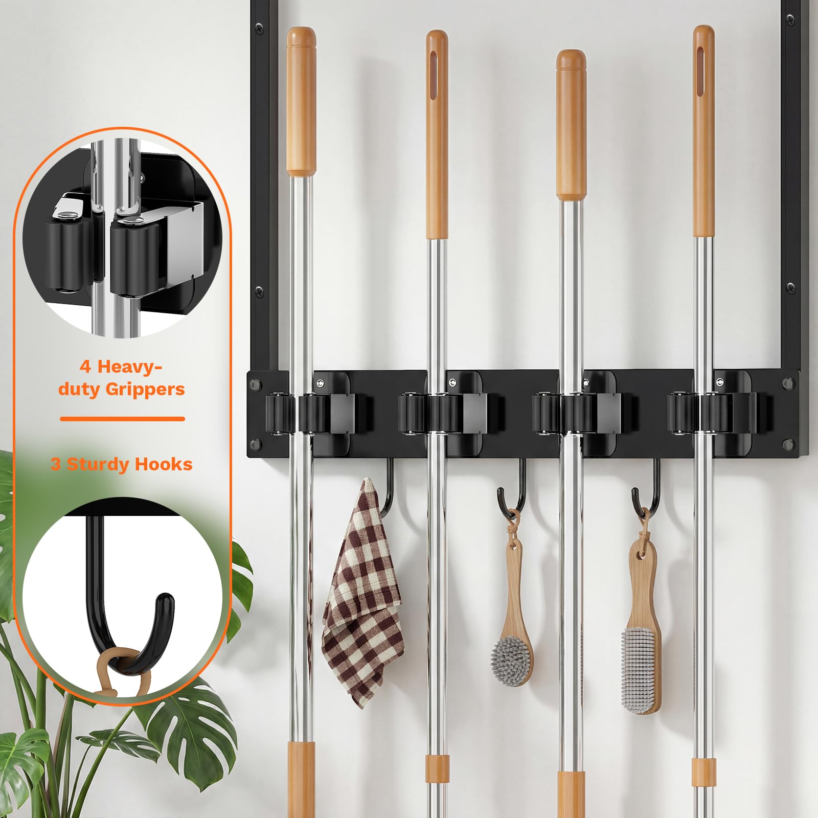 Broom Holder Wall Mount with Shelf