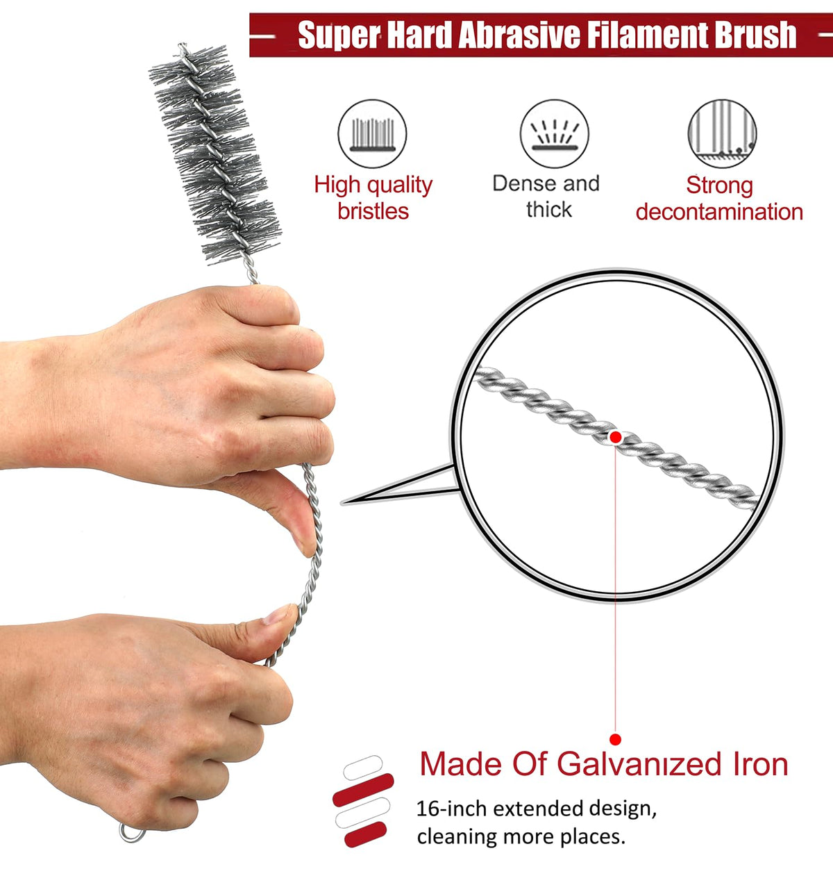 16 Inch Extra Long Pipe Cleaning Brush Set Abrasive Filament