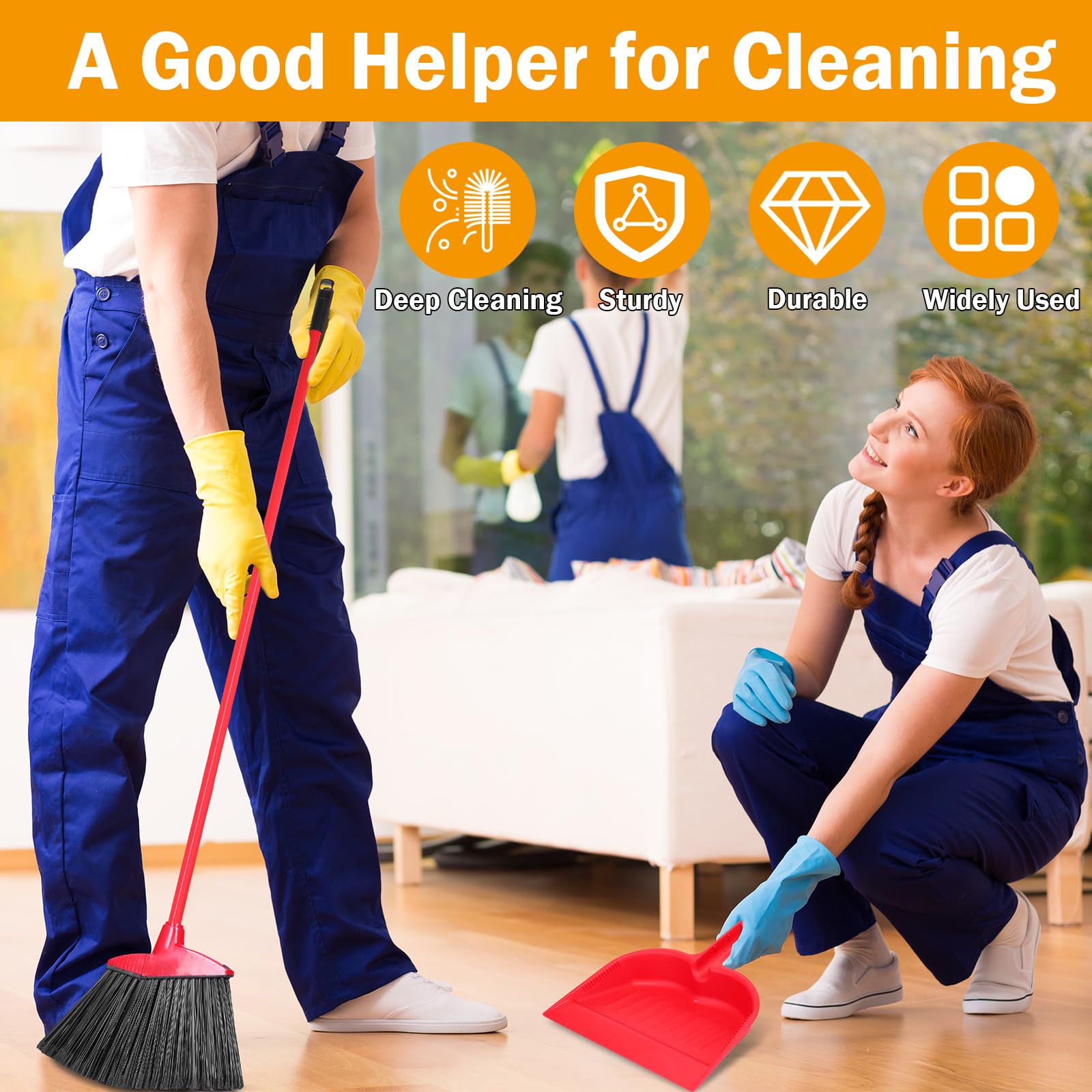 6 Pcs Broom and Dustpan Set 54 Inch Heavy Duty Indoor Brooms with Dust Pan Combo Bulk for Commercial Shop Angle Home Office Lobby Kitchen (6 Count)