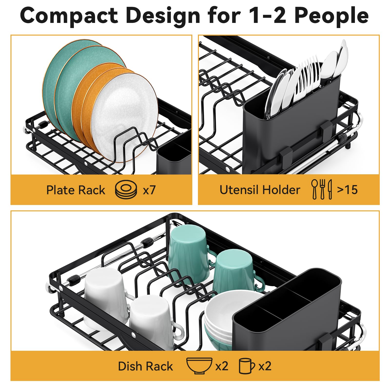 Sink Small Dish Drying Rack with Utensil Holder for RV