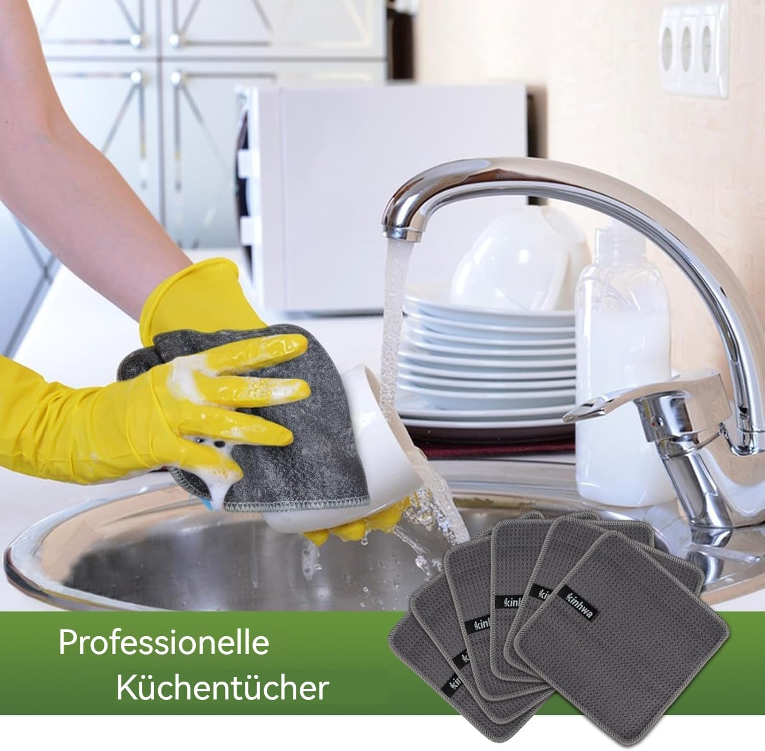 Waffle Microfiber Dish Cloths Gray Kitchen Towels (6 Count)