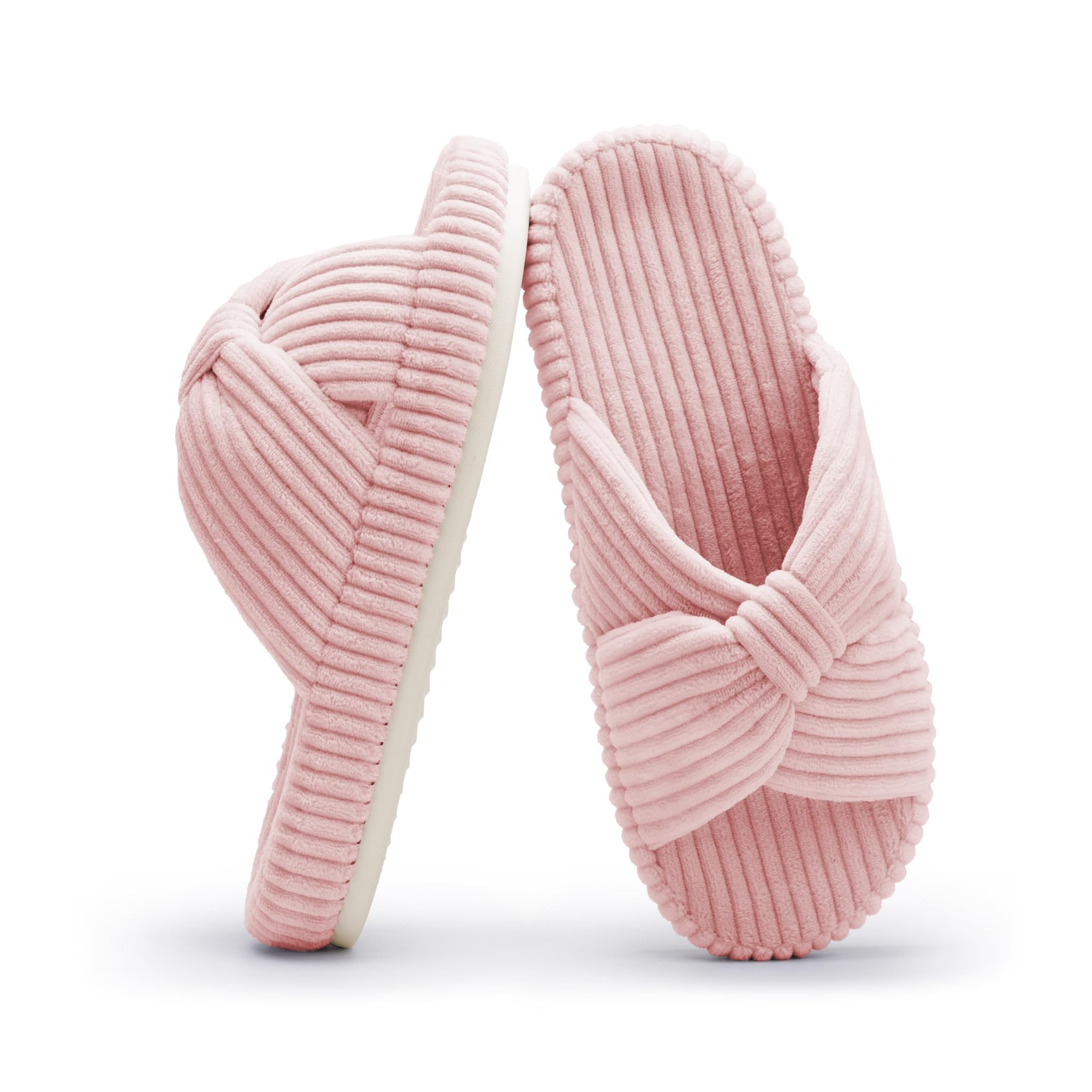 Slippers for Women Memory Foam House Bedroom Corduroy Bow Crossbands Slipper Shoes Comfy Trendy Gift Slippers Pink Size 11 12 10.5