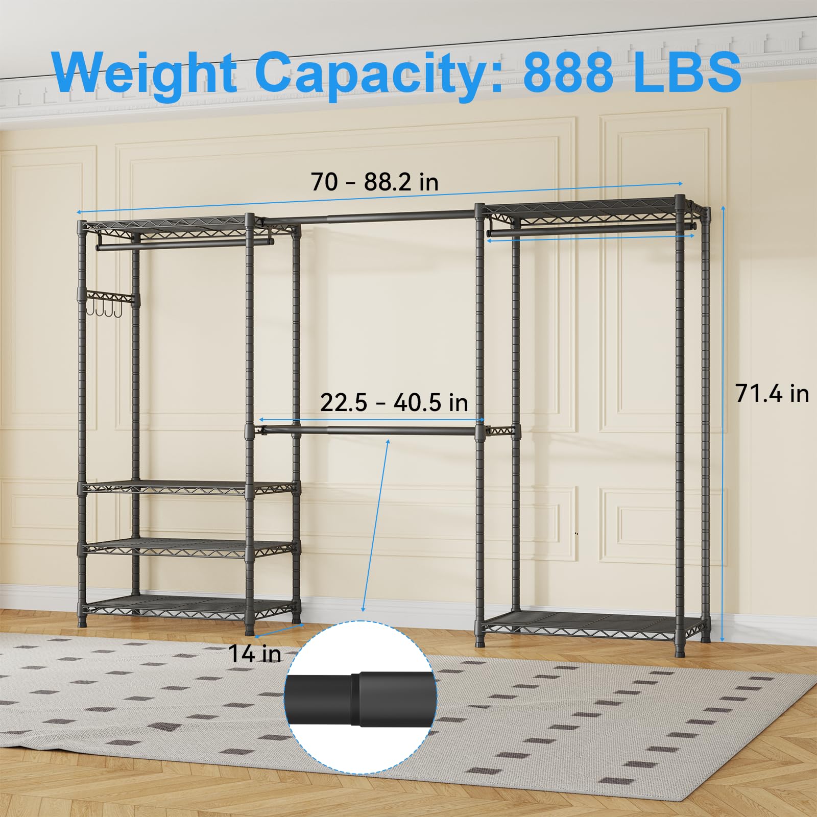 E1 Heavy Duty Closet Garment Rack