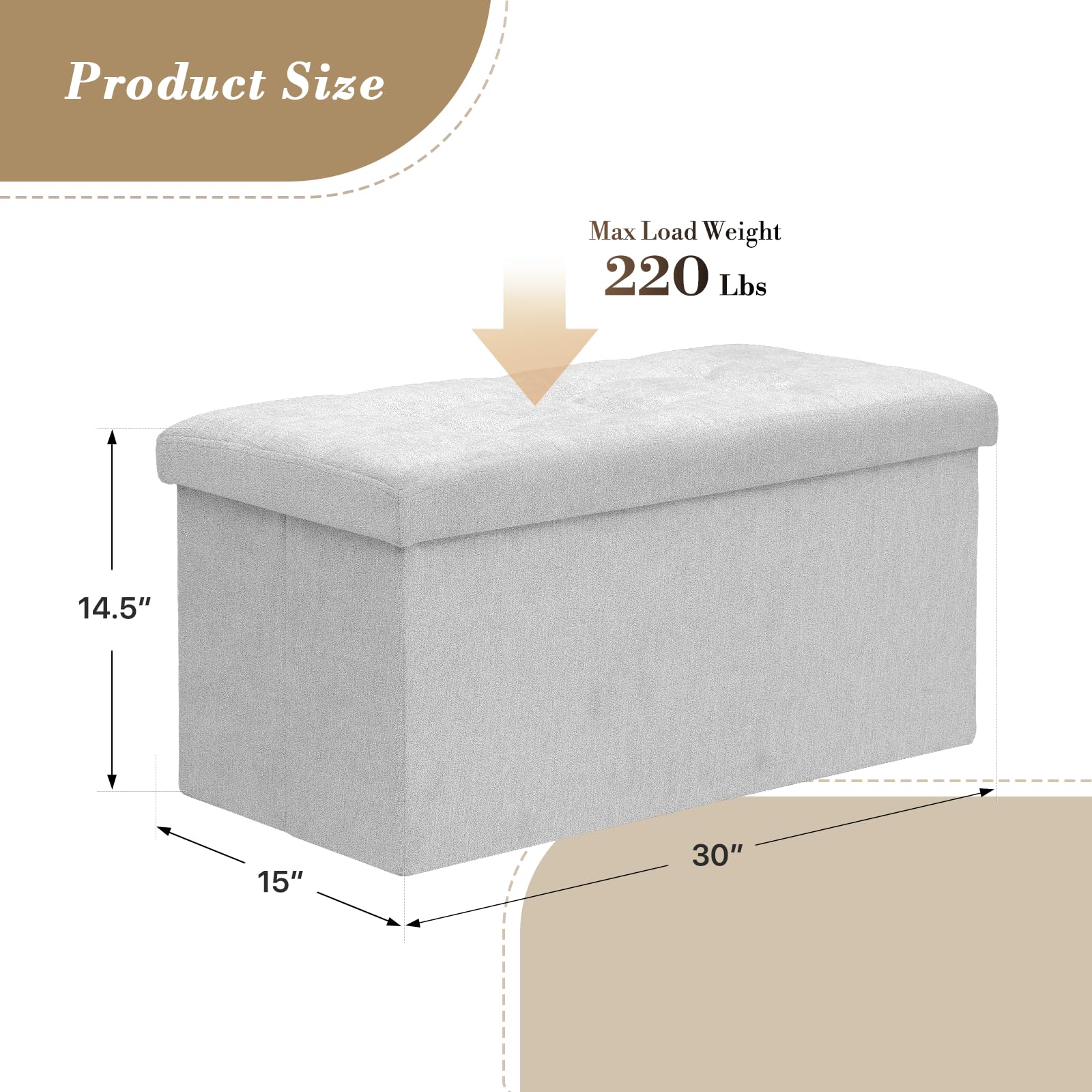 30" Storage Ottoman Bench Folding Bench with 90L Hidden Storage