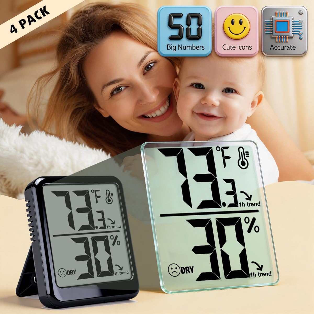 4 Pack Room Thermometer Indoor Hygrometer Humidity Gauge Meter (4 Count)