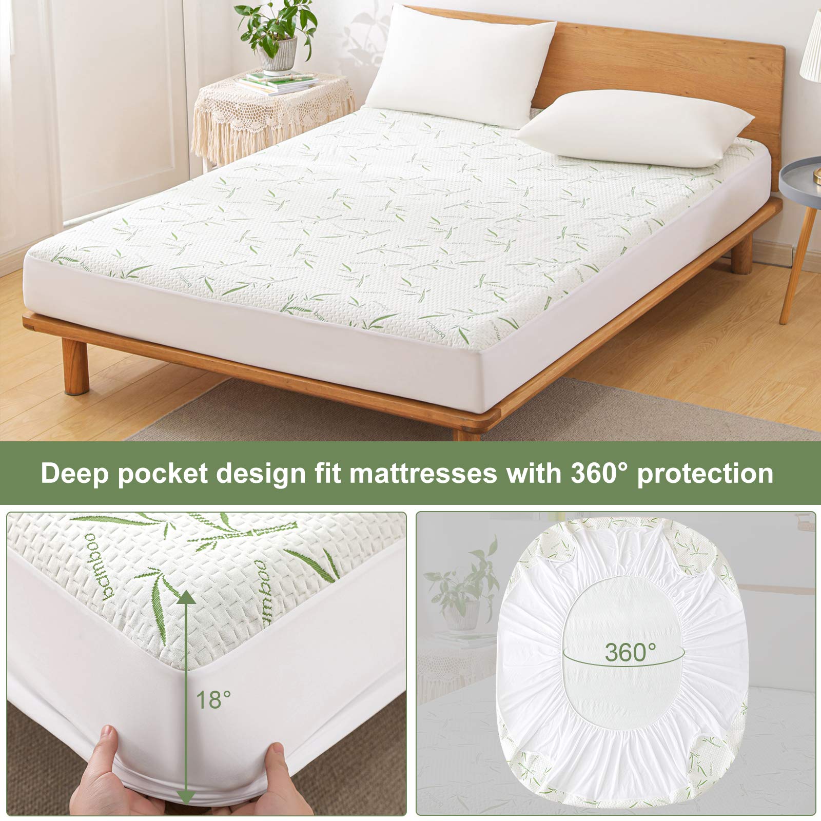 Twin Mattress Protector Waterproof Mattress Pad Washable Bamboo Rayon Mattress Cover Breathable Noiseless Bed Protector 5"