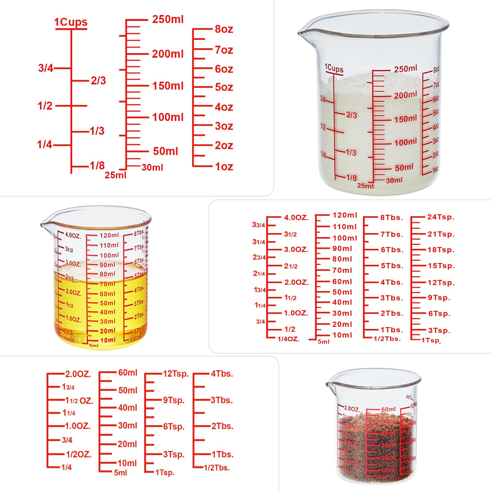 Ackers High Borosilicate Glass Measuring Cup Set with Pour Spout