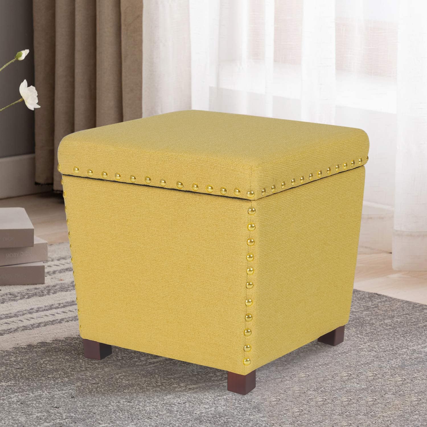Square Storage Ottoman with Hinged Lid