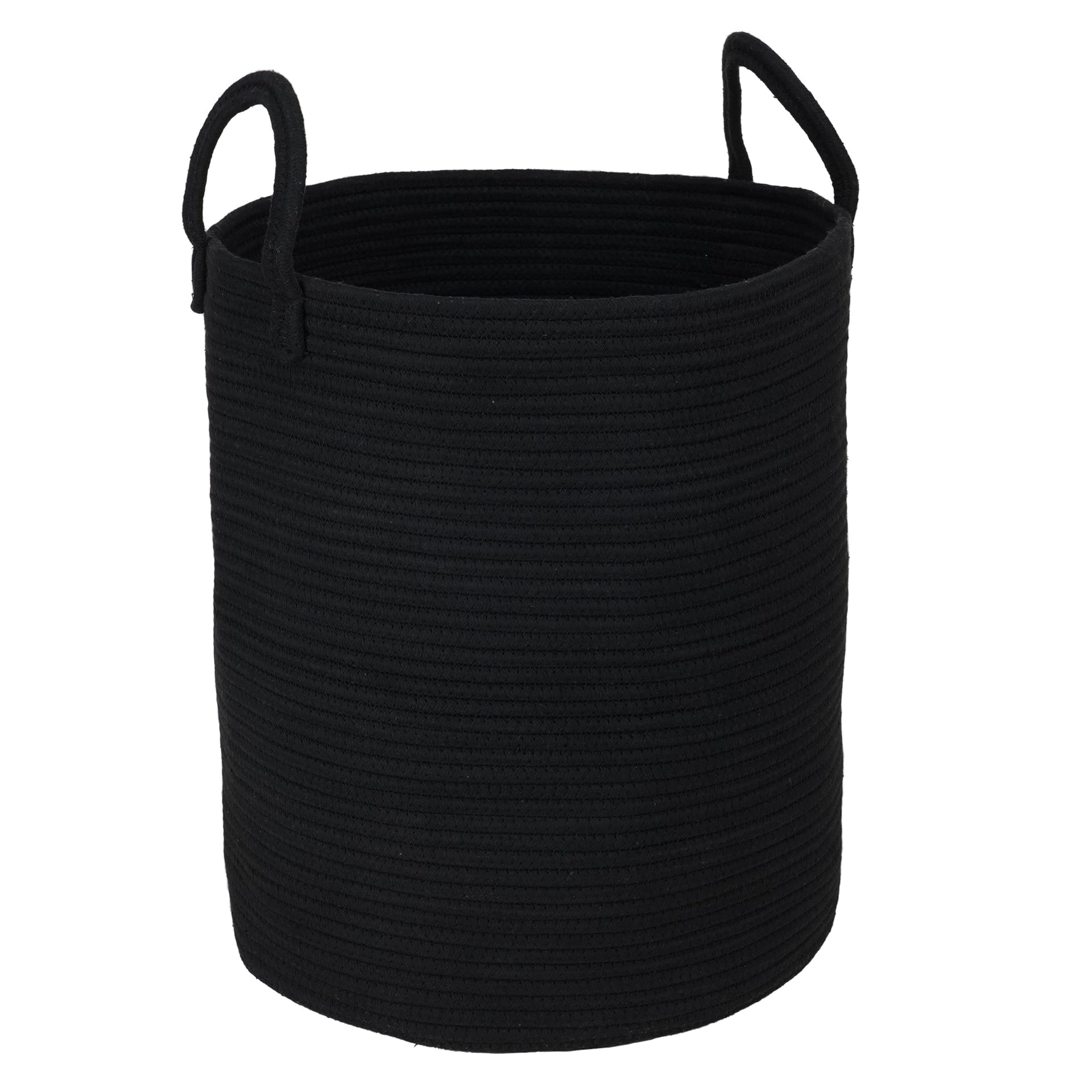 Black Cotton Rope Laundry Basket Hamper for Clothes Large