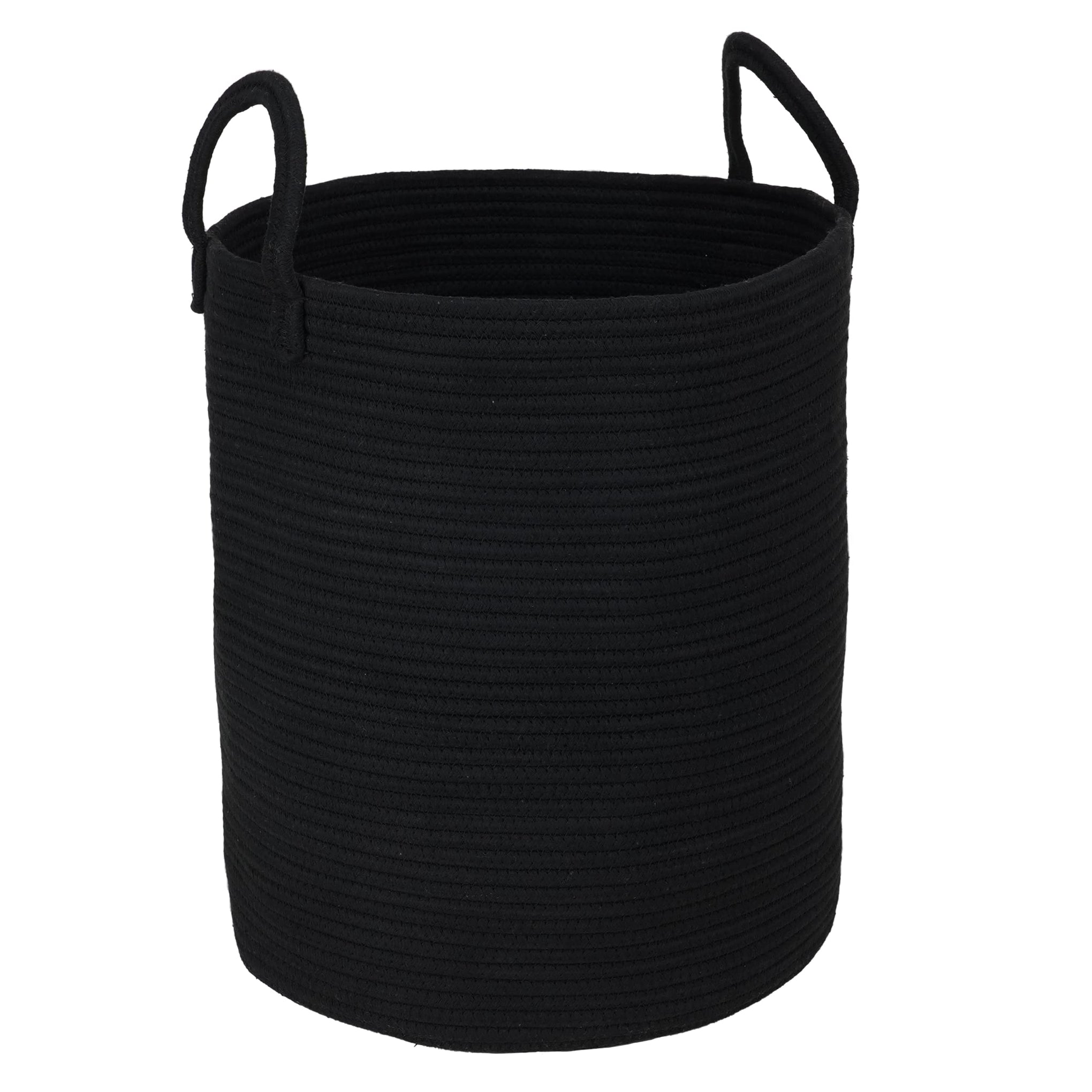 Black Cotton Rope Laundry Basket Hamper for Clothes Large