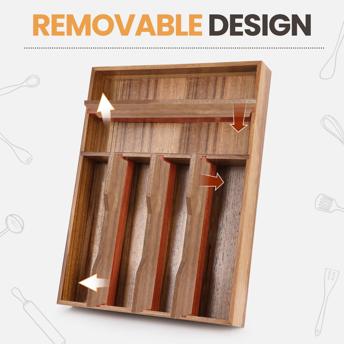 Acacia Wood Silverware Drawer Organizer