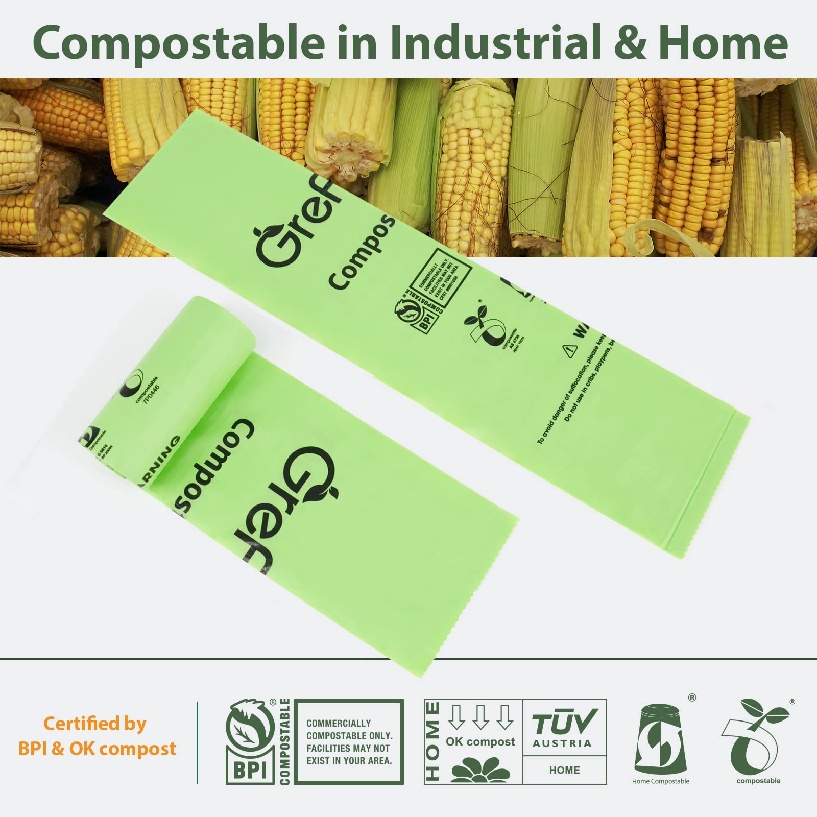Compostable Trash Bags for Kitchen Compost Bin 1.2 Gallon (150 Count)