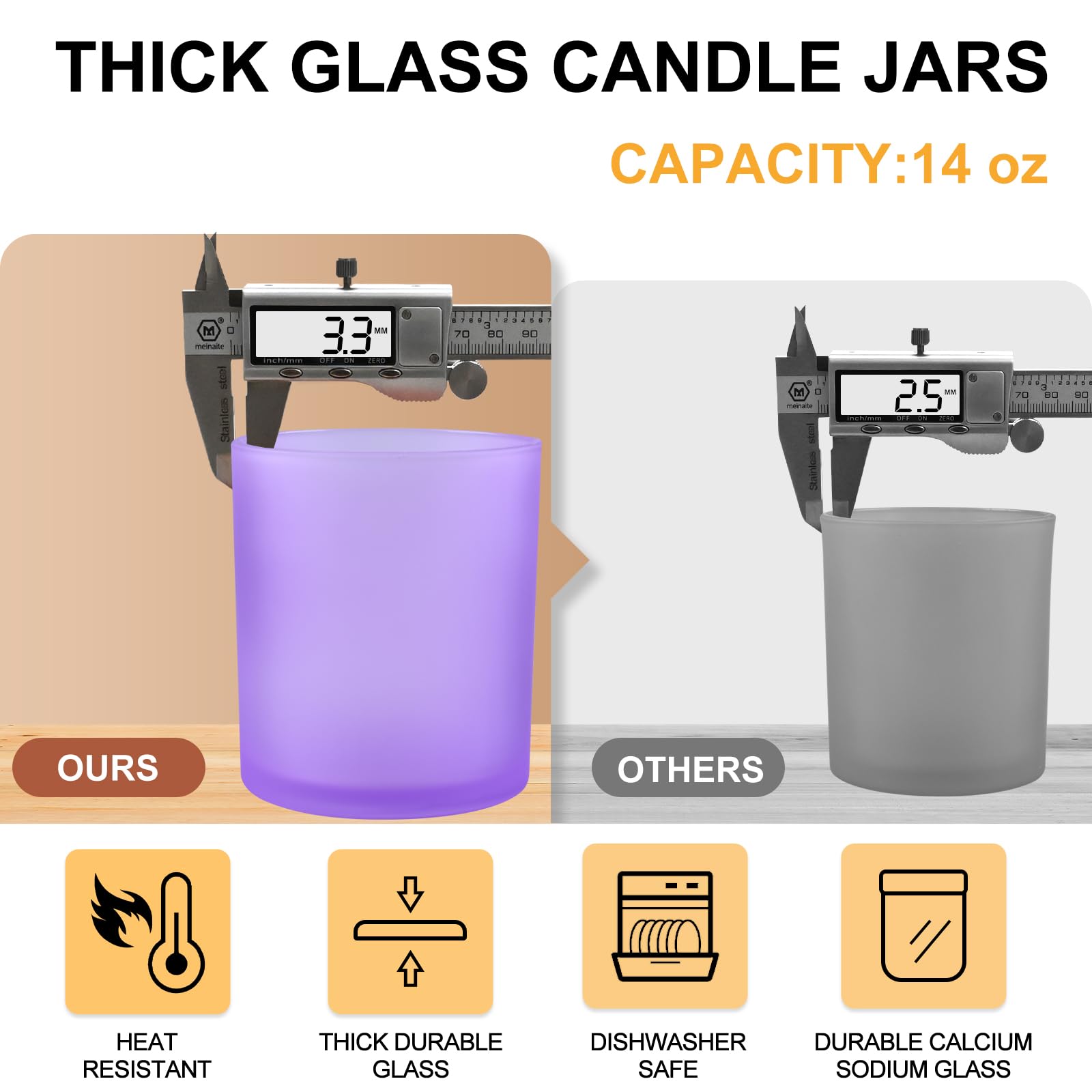 14 OZ Thick Candle Jars for Making Candles 12 Pcs (12 Count)