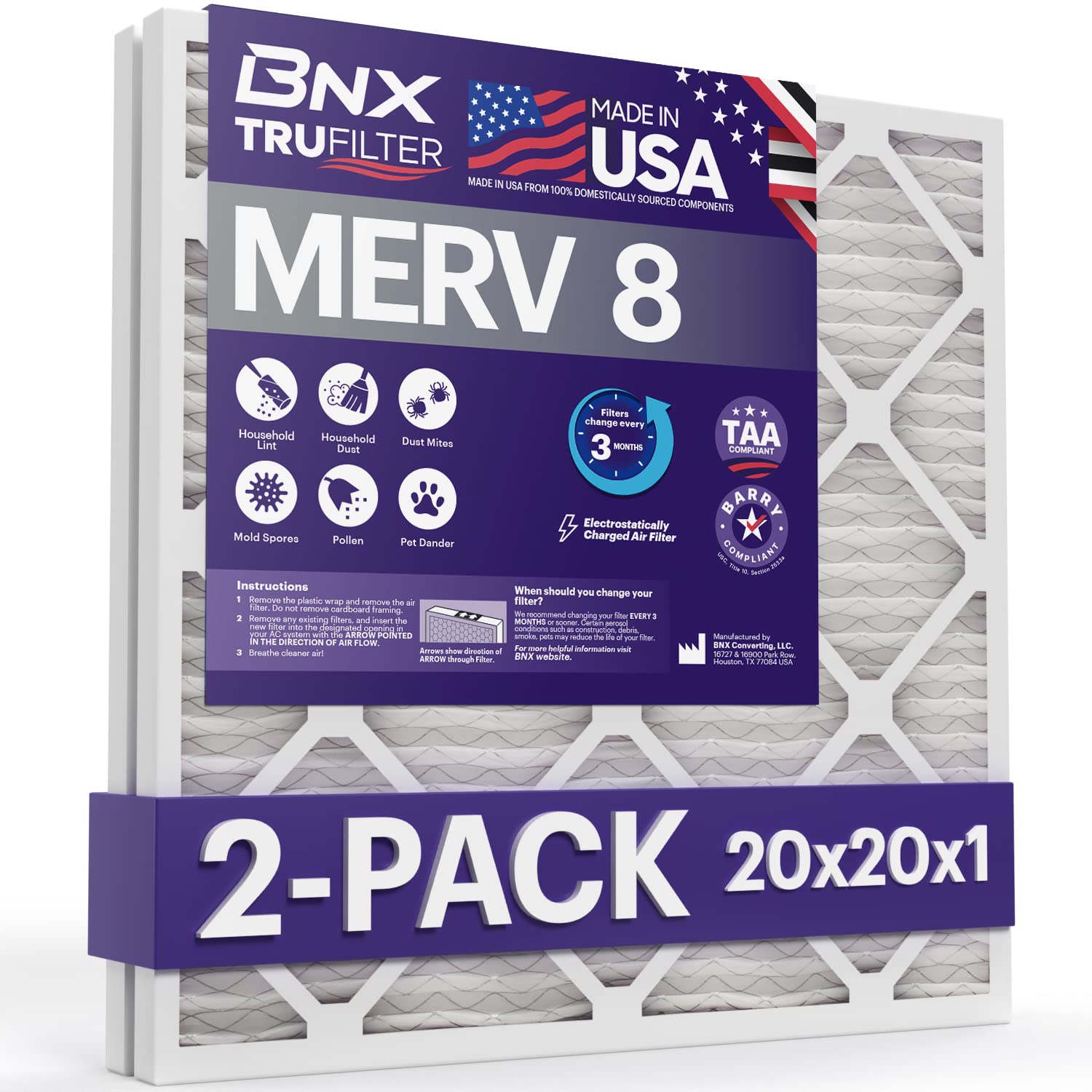 20x20x1 MERV 8 Air Filter 2 Pack (2 Count)