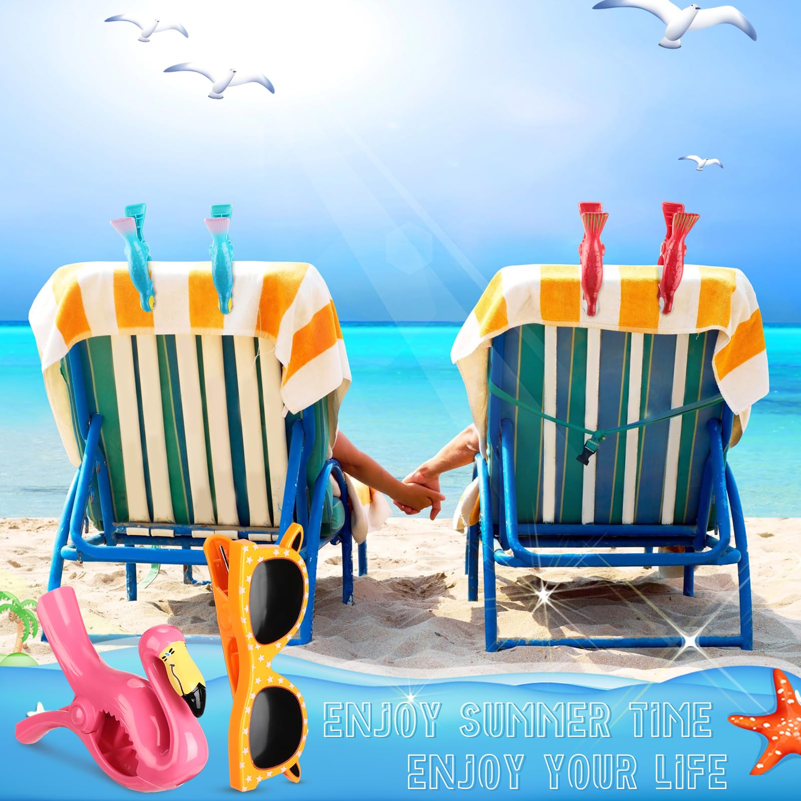 16 Pcs Beach Towel Clips for Beach Chairs Cute Towel Holder Cruise Clothes Pins for Lounge Chair Patio Pool (16 Count)