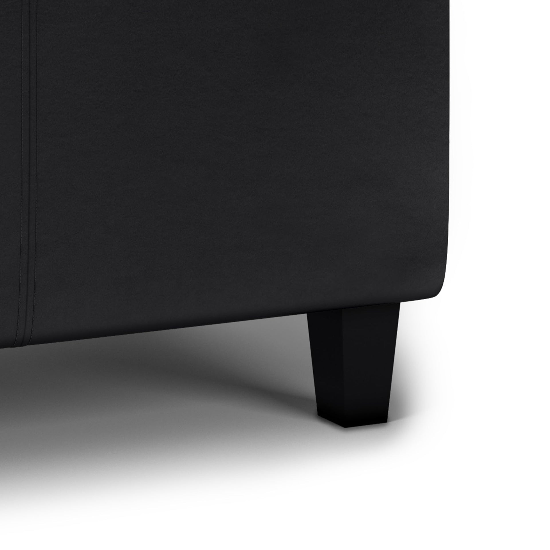 Avalon 42 inch Wide Contemporary Rectangle Tray Storage Ottoman with Lift Up Lids in Midnight Black Vegan Faux Leather