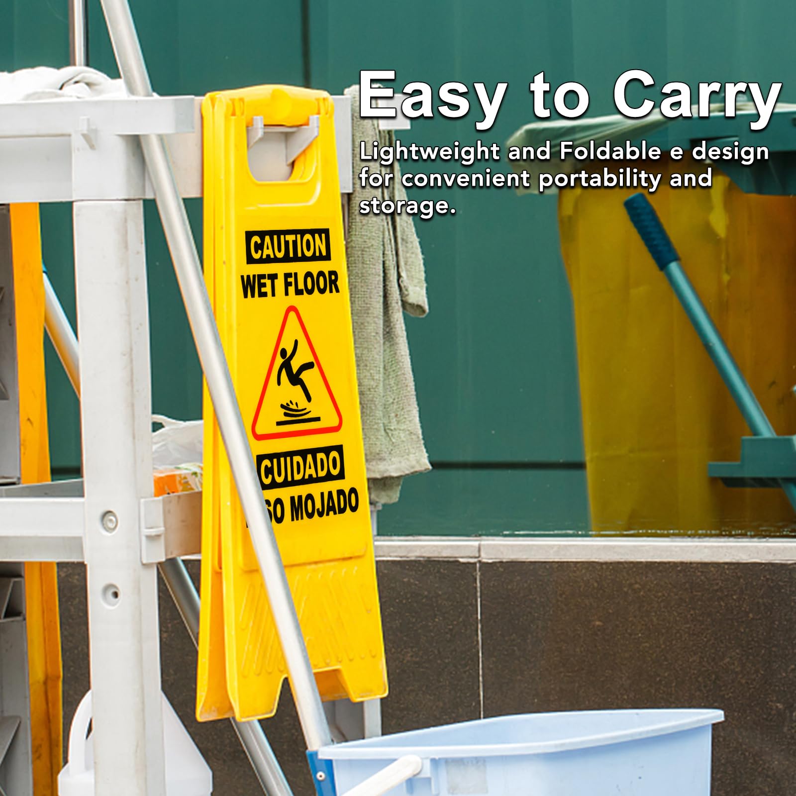 3 Pack 24 IN Caution Wet Floor Sign Bilingual Foldable Safety Sign (3 Count)